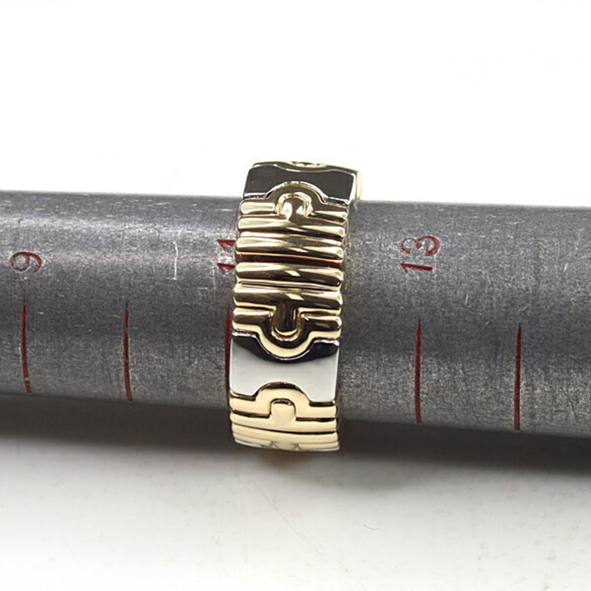 Bvlgari Silver Yellow Gold Yellow Gold (18K) Sterling Silver Band Ring (Pre-Owned)