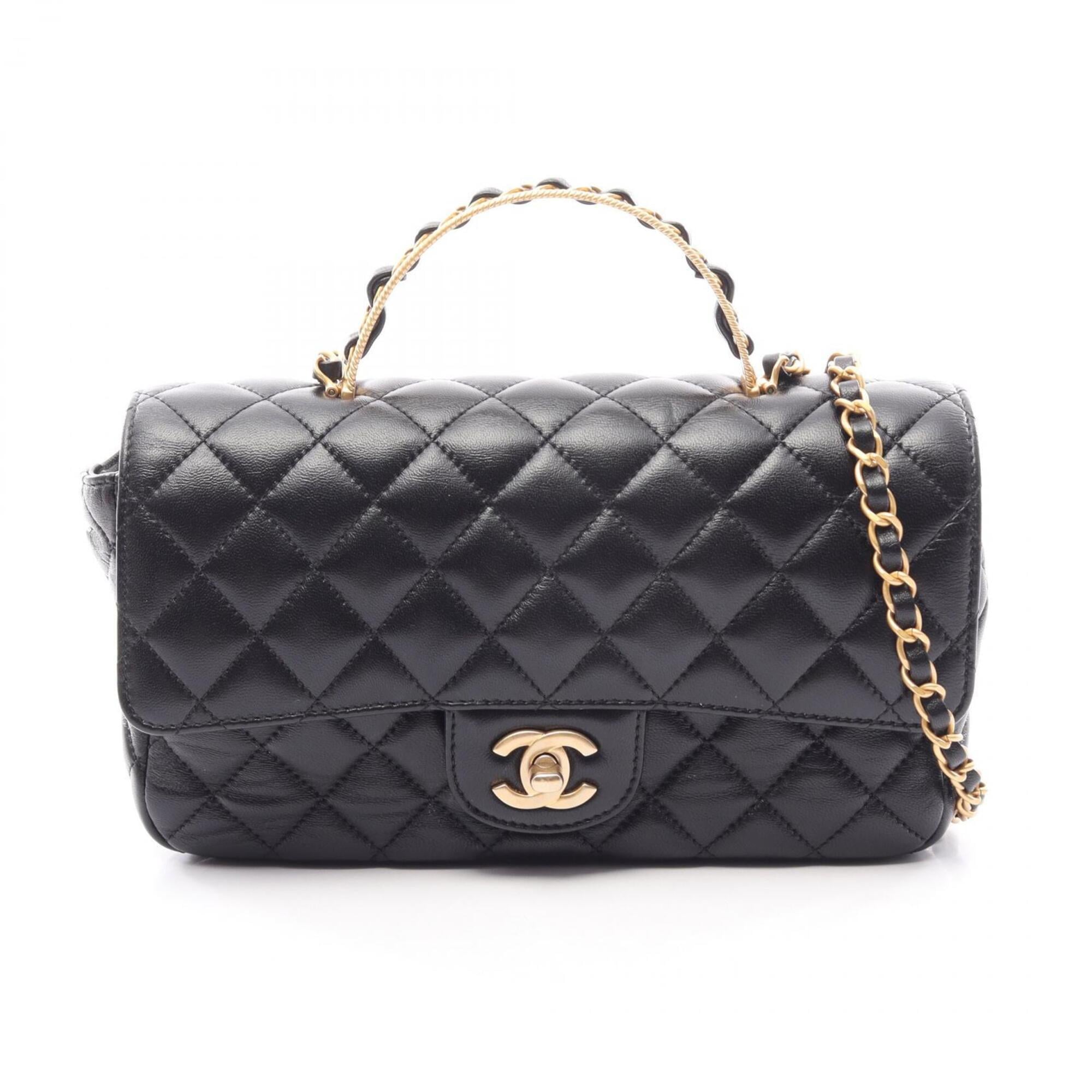 Chanel Black Leather Handbag Shoulder Bag (Pre-Owned)