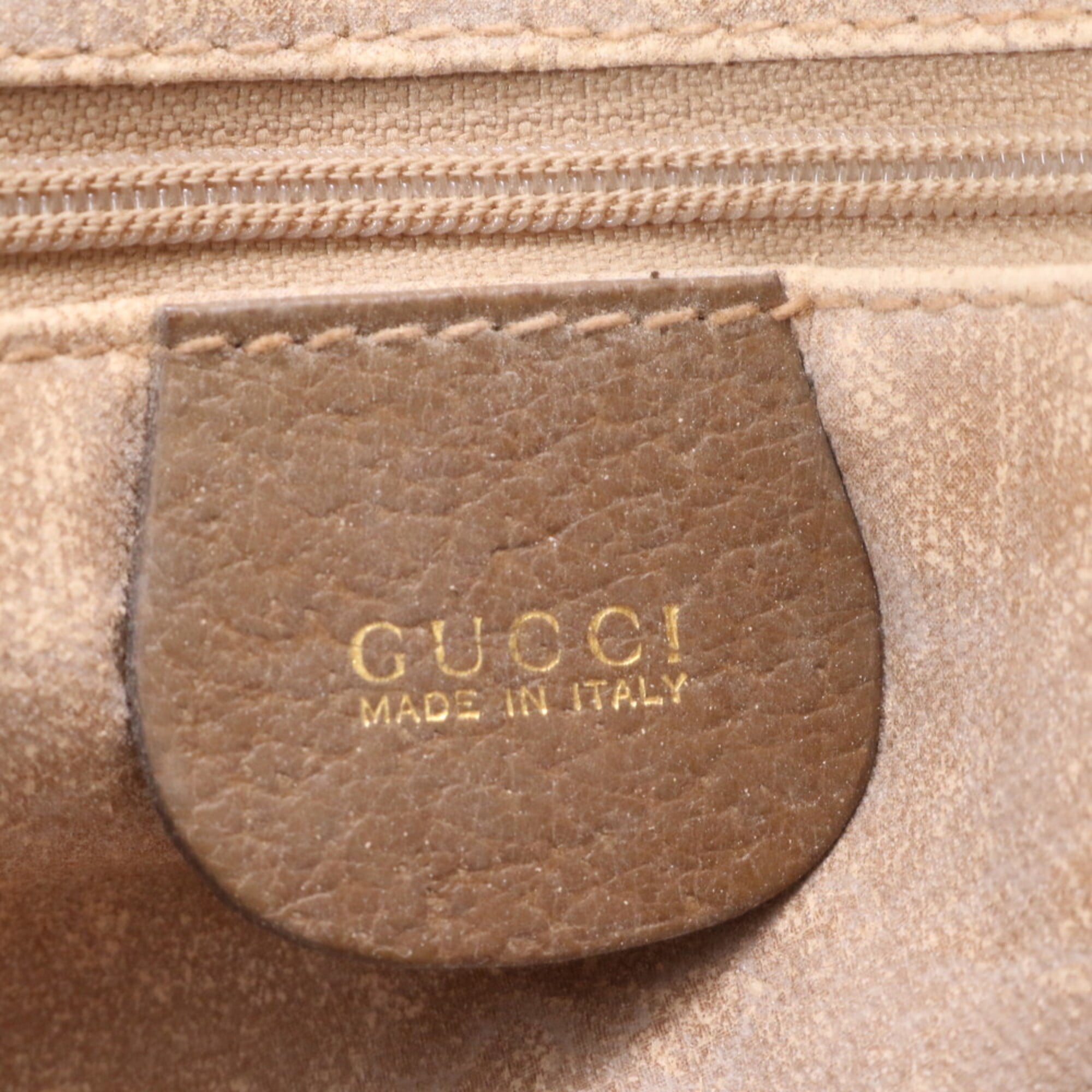 Gucci Beige White Leather Canvas Handbag Tote Bag (Pre-Owned)