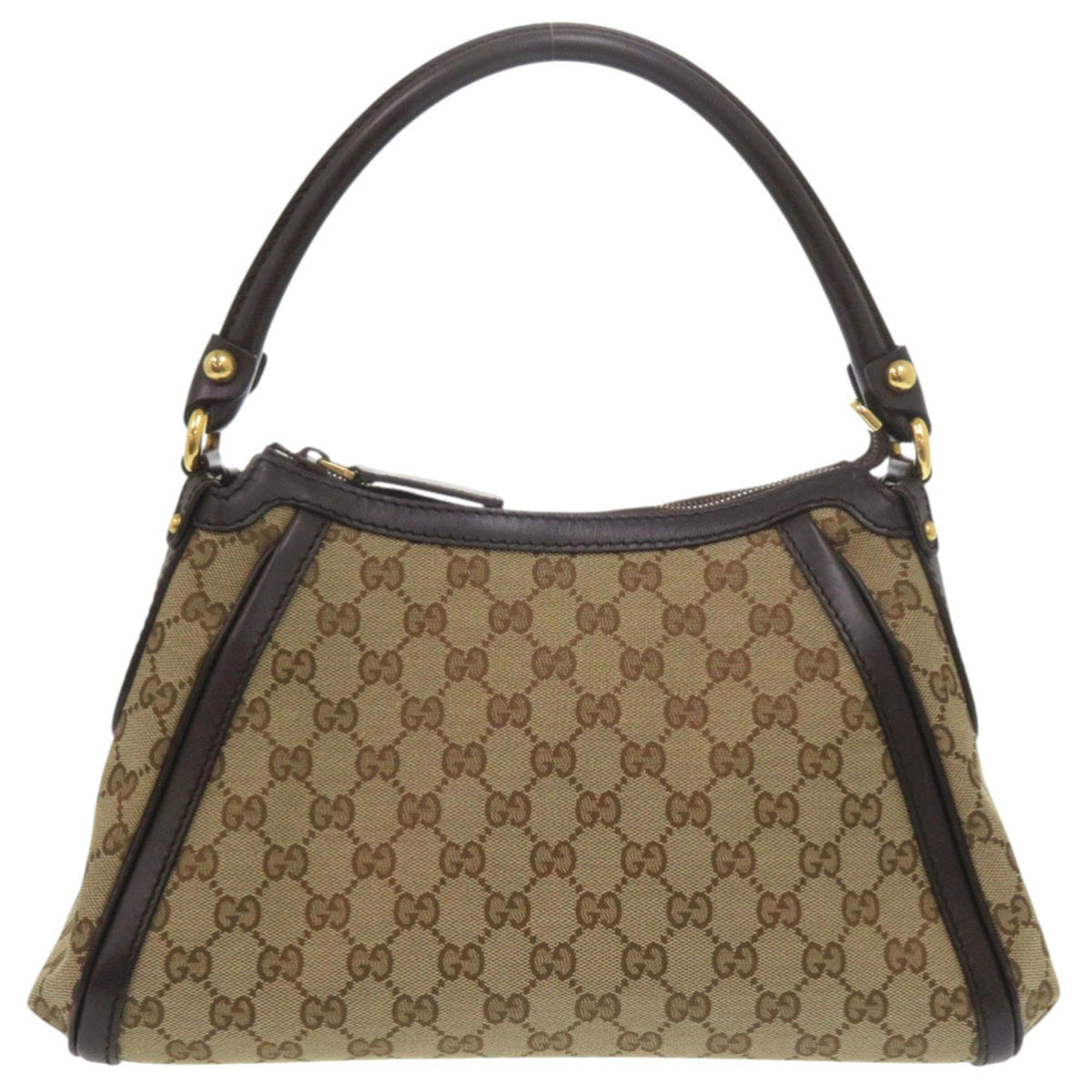 Gucci Beige Dark Brown Gg Canvas Leather Handbag Shoulder Bag (Pre-Owned)