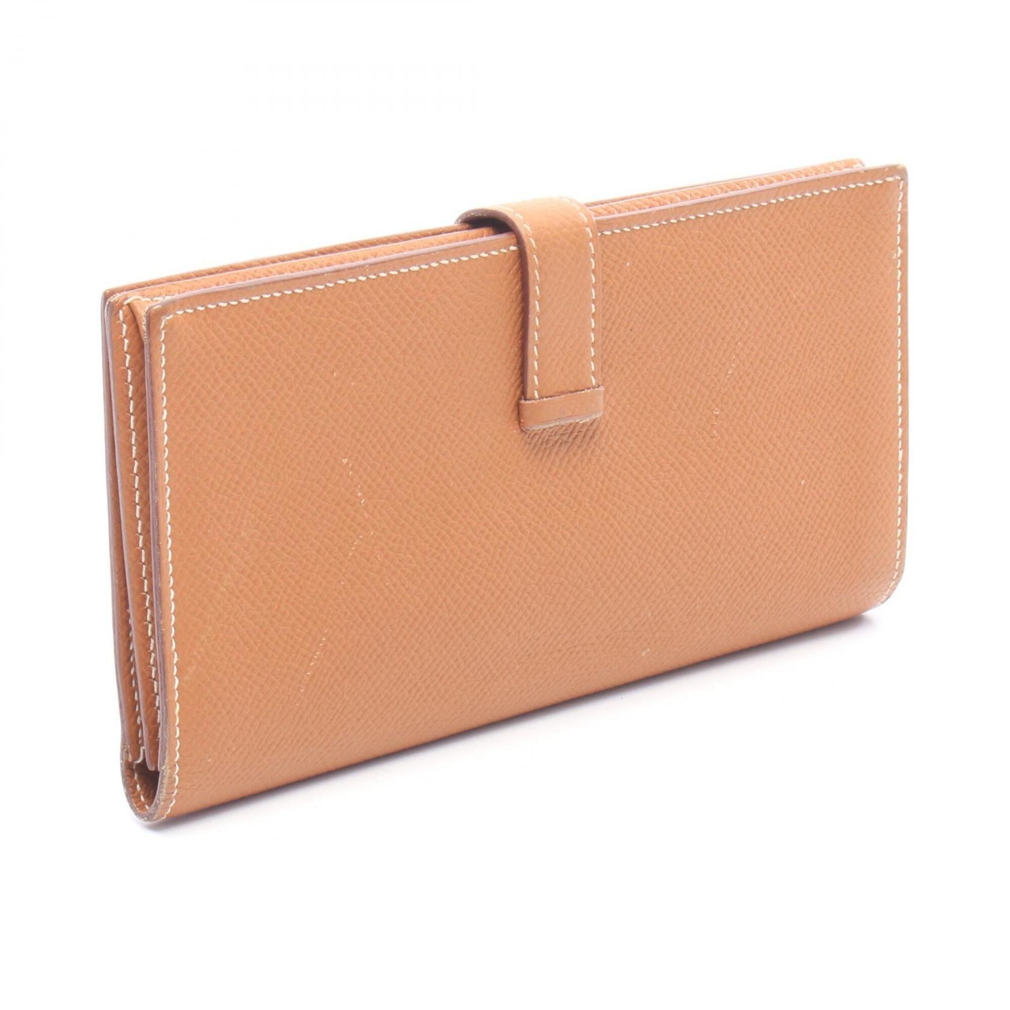 Hermes Brown Gold Brown Epsom Leather Long Wallet (Bi-Fold) (Pre-Owned)