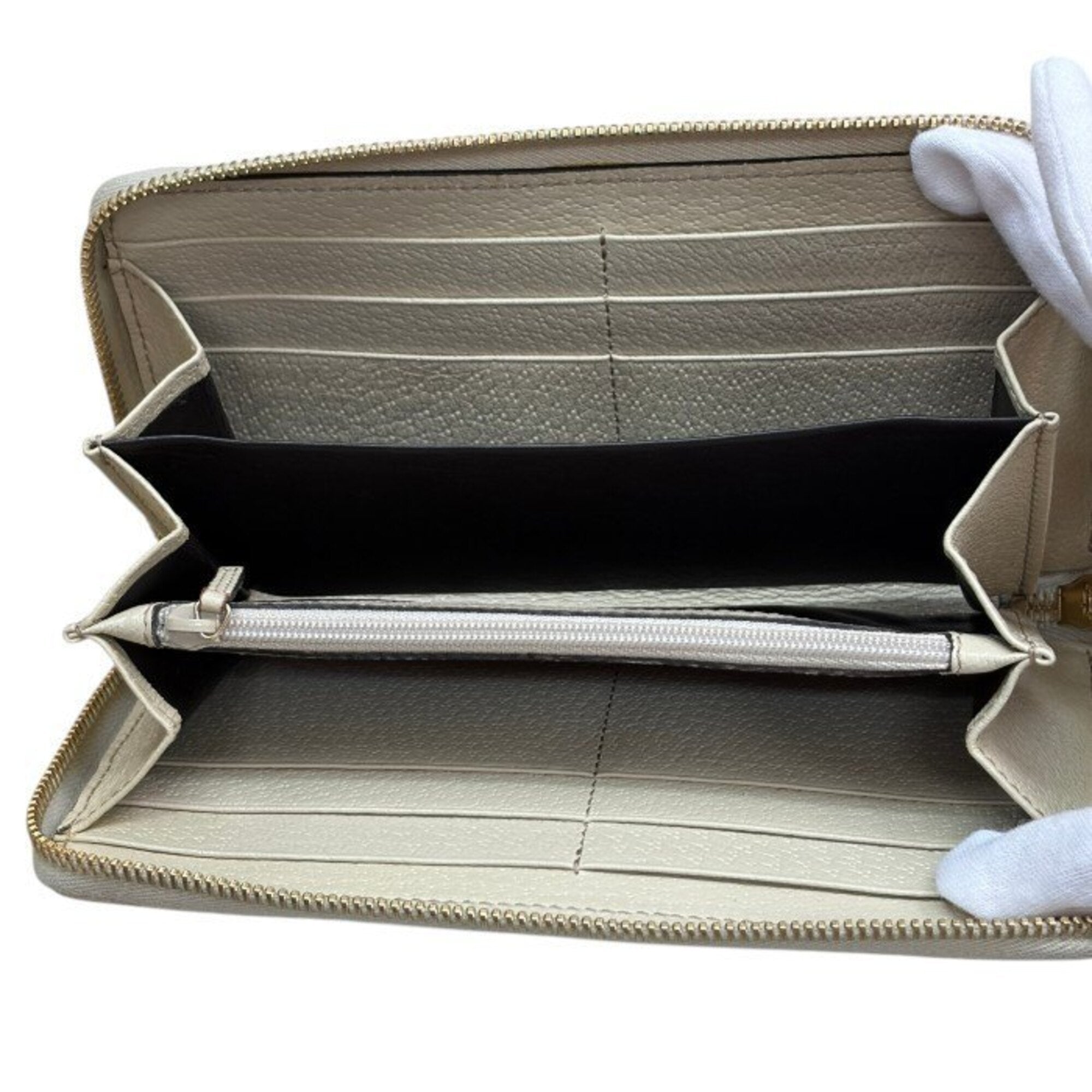 Gucci Beige Canvas Leather Long Wallet (Bi-Fold) (Pre-Owned)