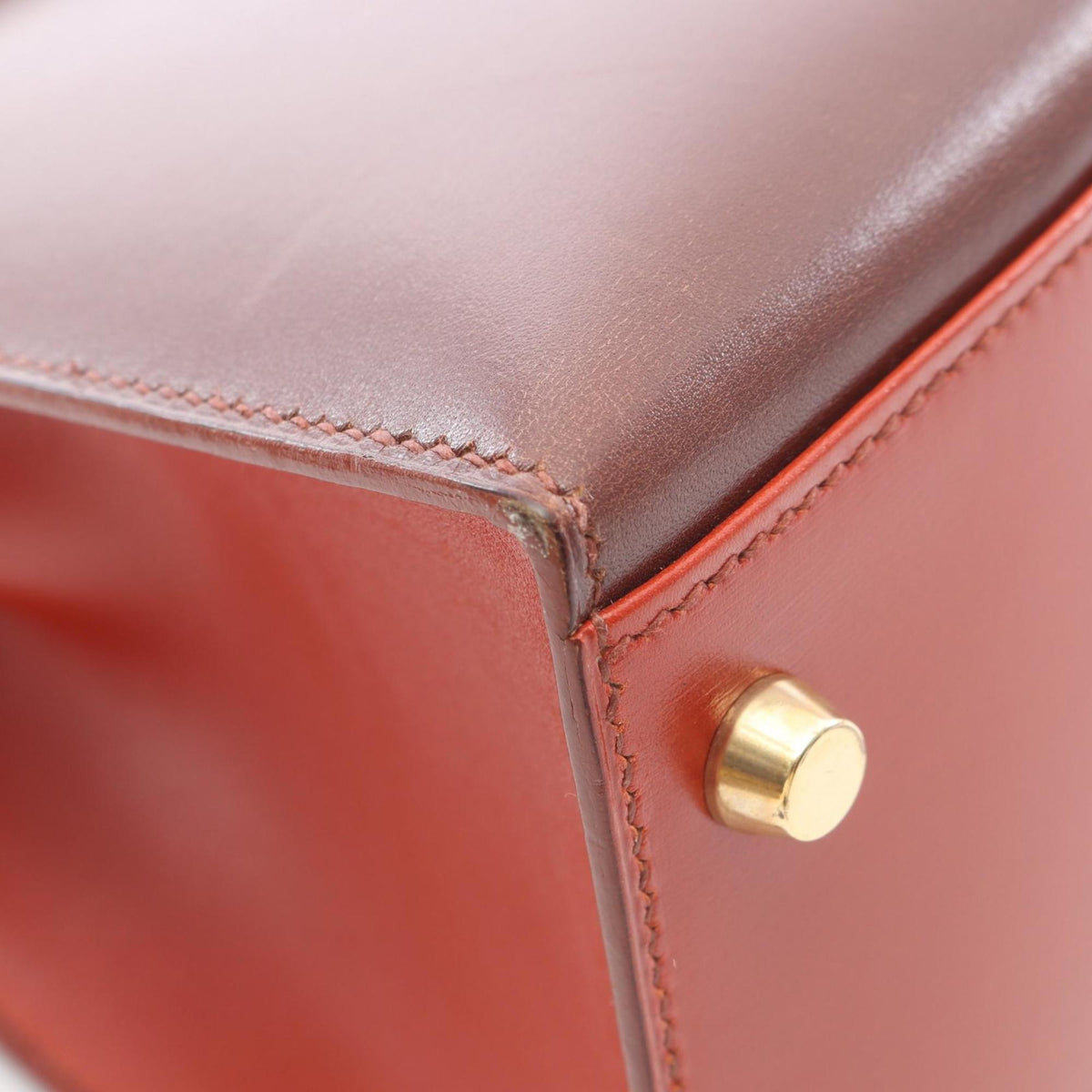 Hermes Bordeaux Brique Brown Rouge H Box Calf Leather Leather Handbag (Pre-Owned)