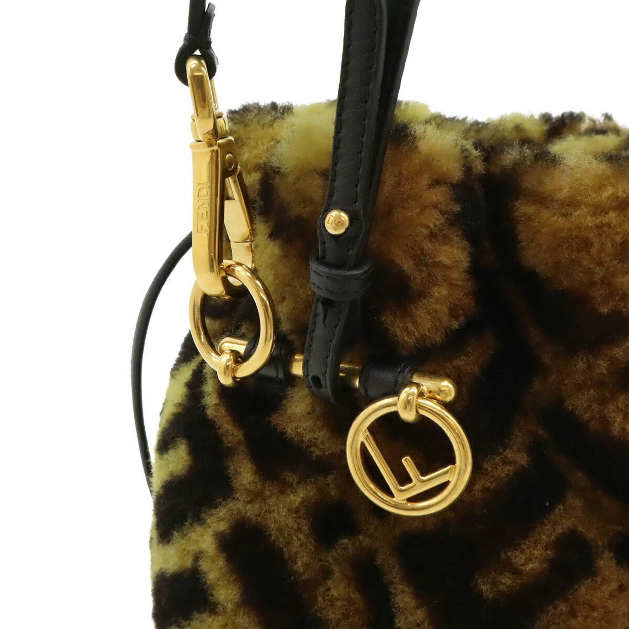Fendi Black Brown Fur Leather Handbag Shoulder Bag (Pre-Owned)