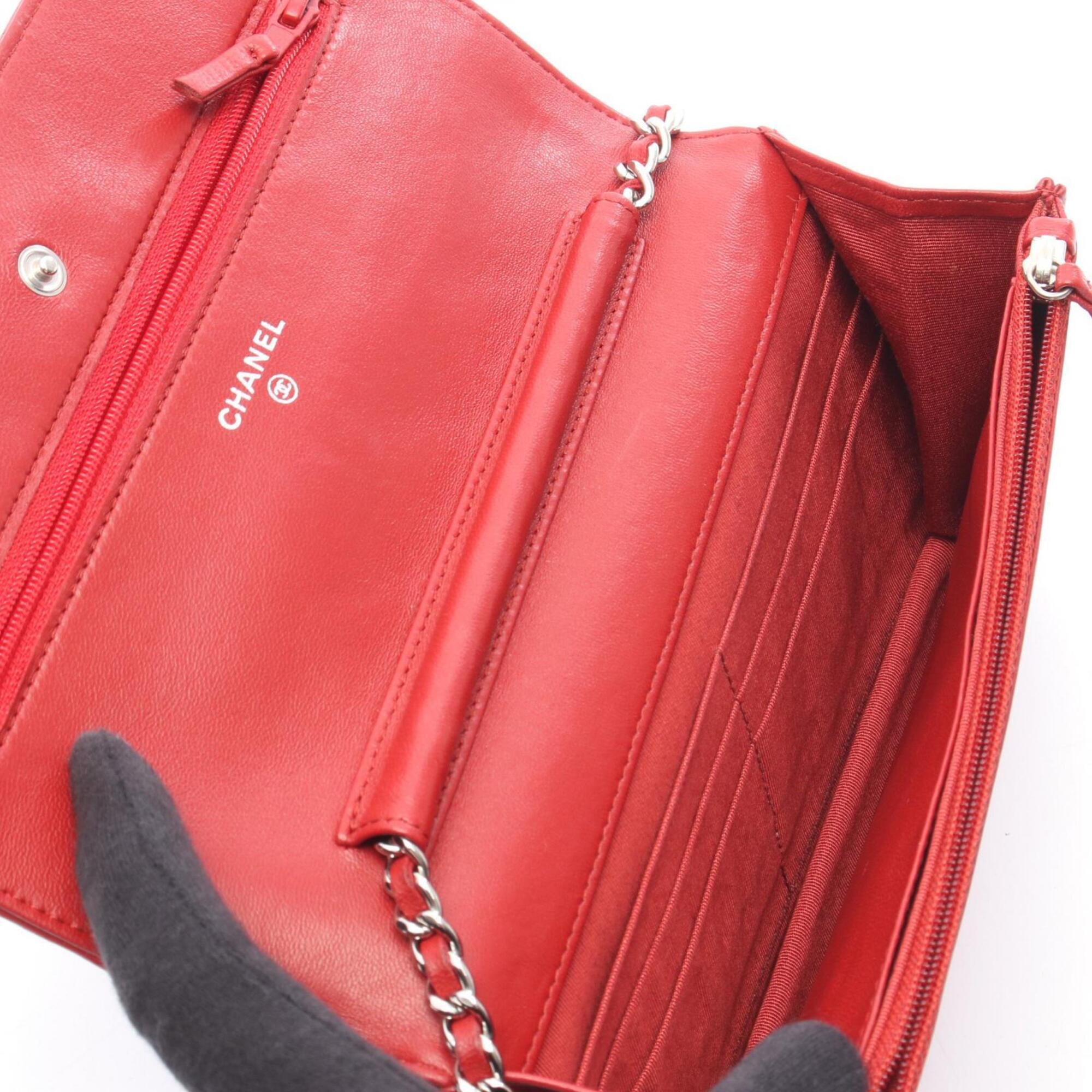 Chanel Red Color Leather Handbag Shoulder Bag (Pre-Owned)