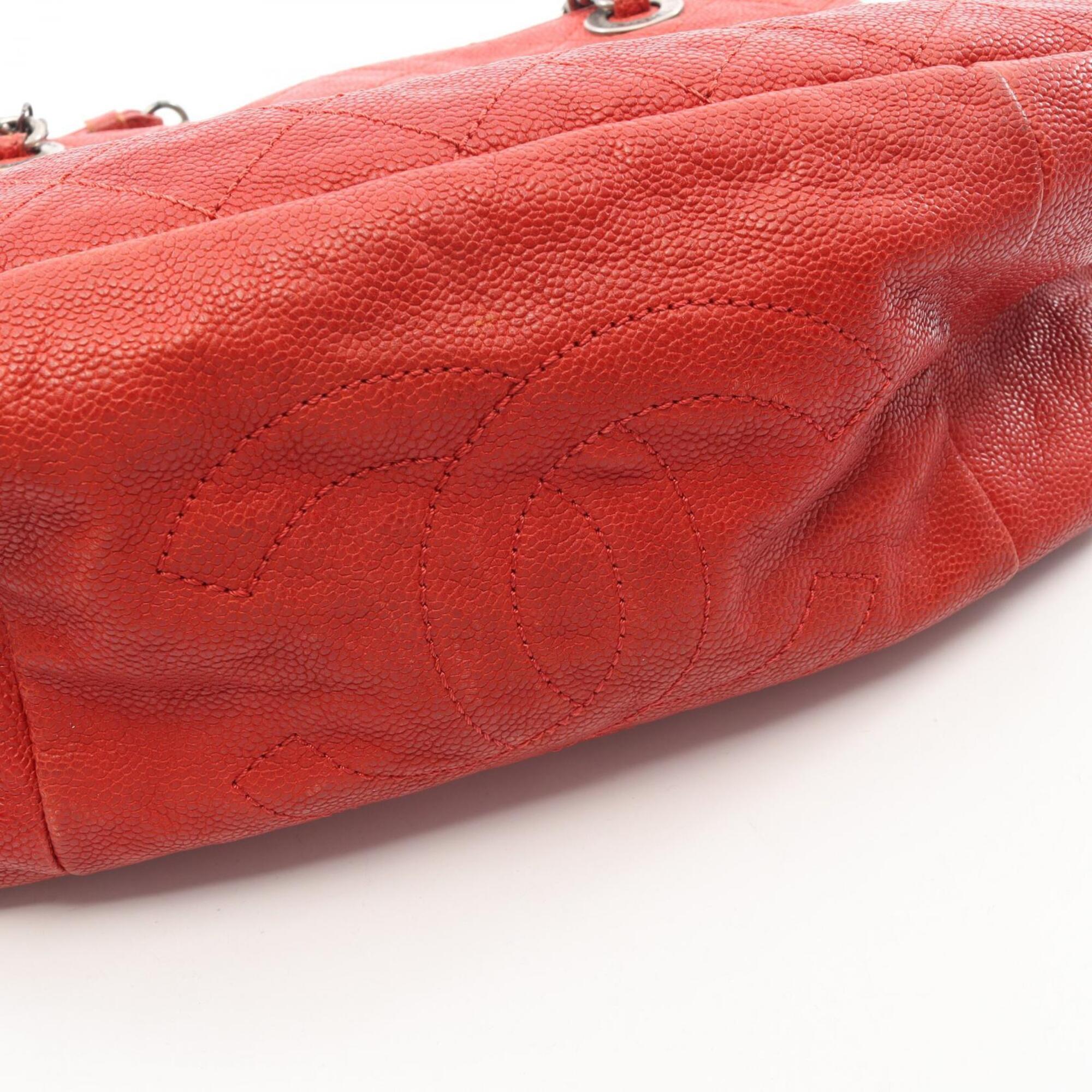 Chanel Red Color Grained Calfskin Handbag Tote Bag (Pre-Owned)