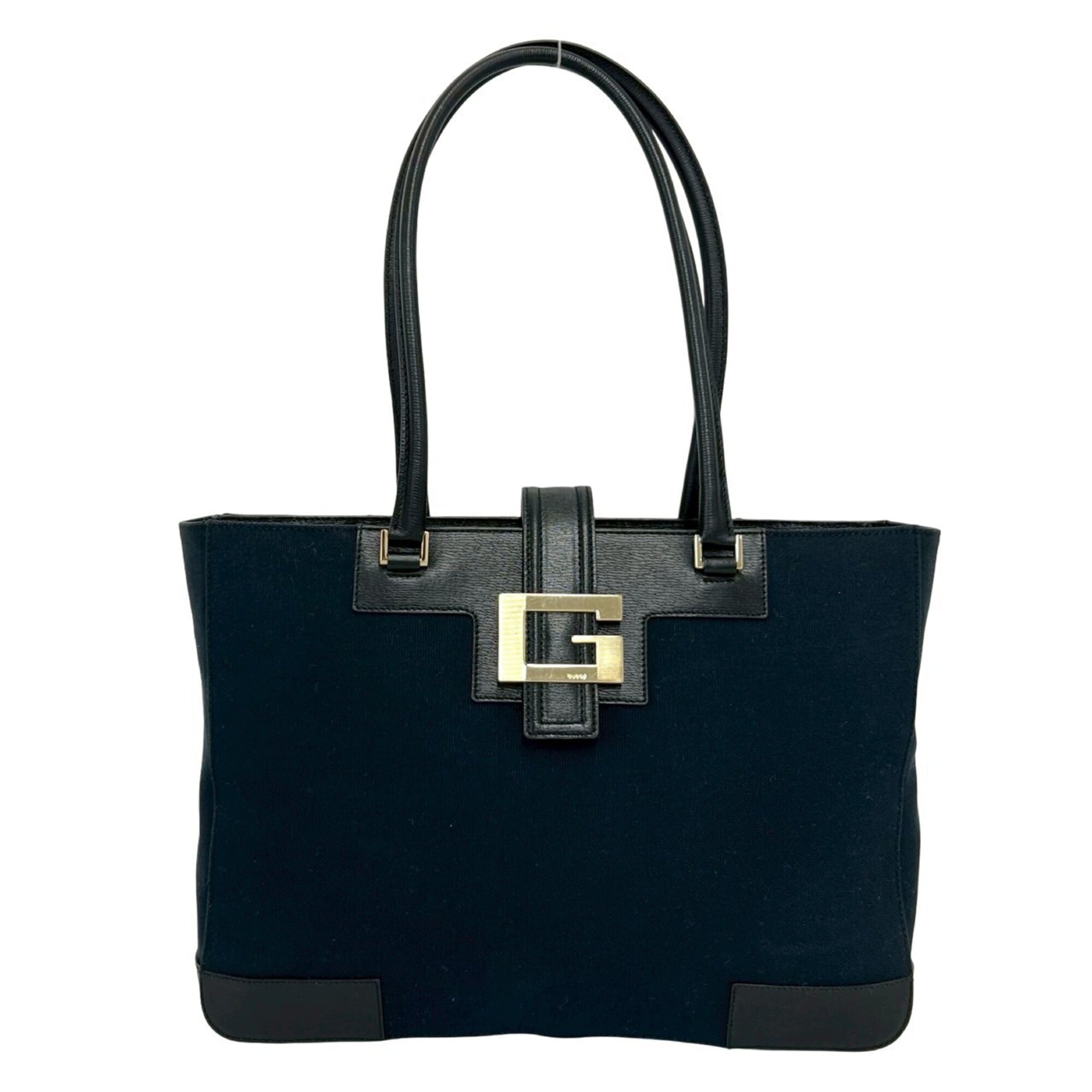 Gucci Black Canvas Leather Handbag Shoulder Bag Tote Bag (Pre-Owned)