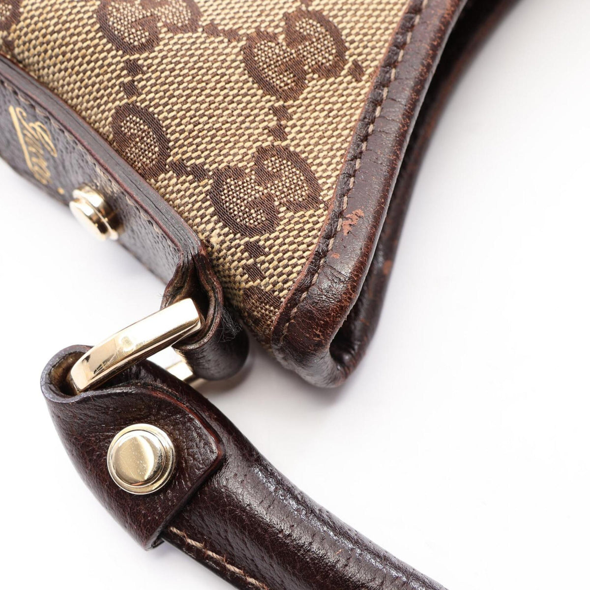Gucci Beige Brown Canvas Leather Handbag Shoulder Bag (Pre-Owned)