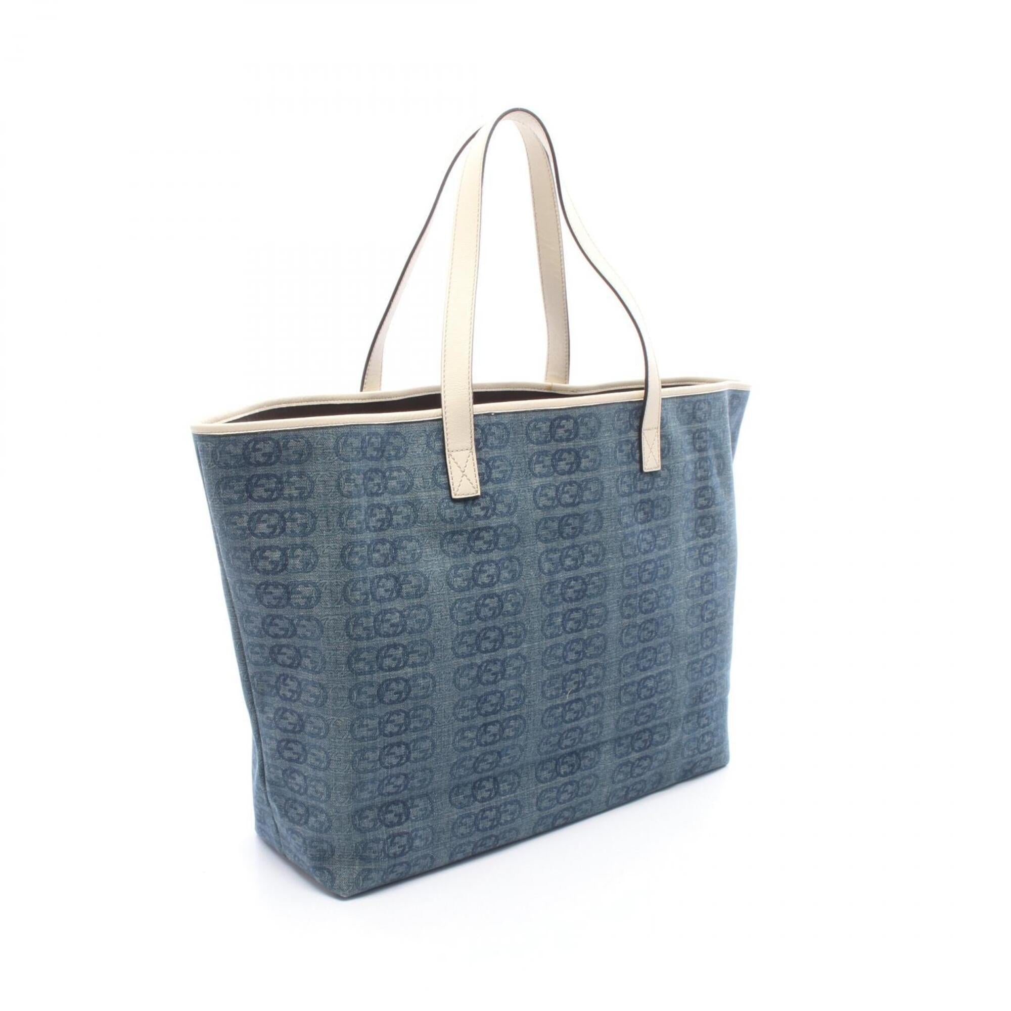 Gucci Navy White Denim Leather Handbag Tote Bag (Pre-Owned)