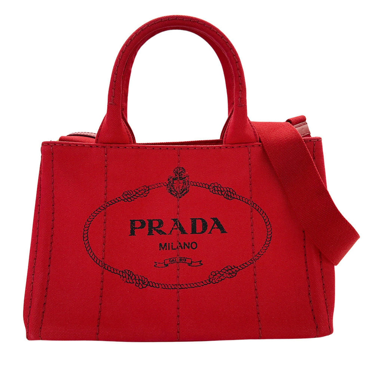Prada Red Color Canvas Handbag Shoulder Bag (Pre-Owned)