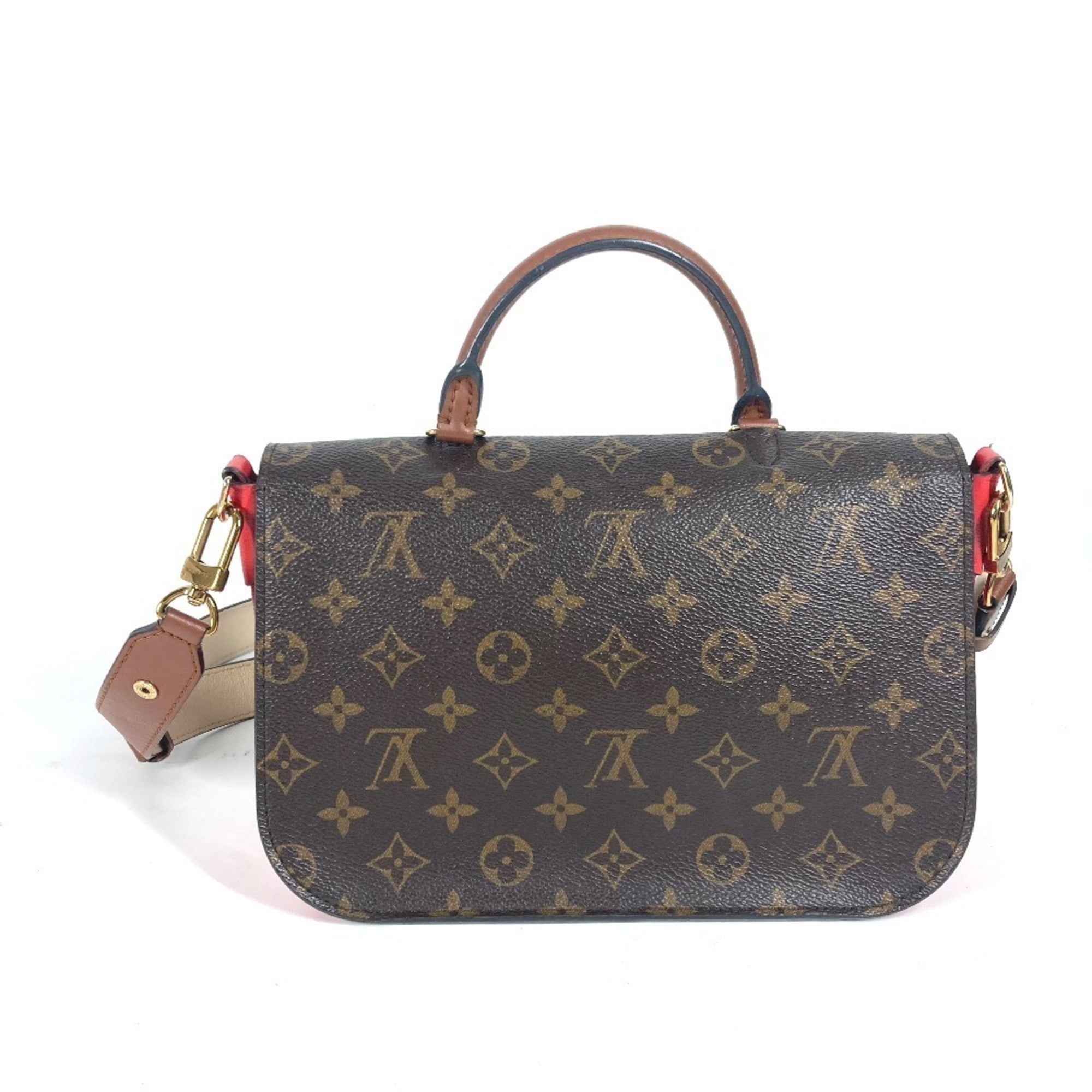 Louis Vuitton Brown Red Color Monogram Handbag Shoulder Bag Tote Bag (Pre-Owned)