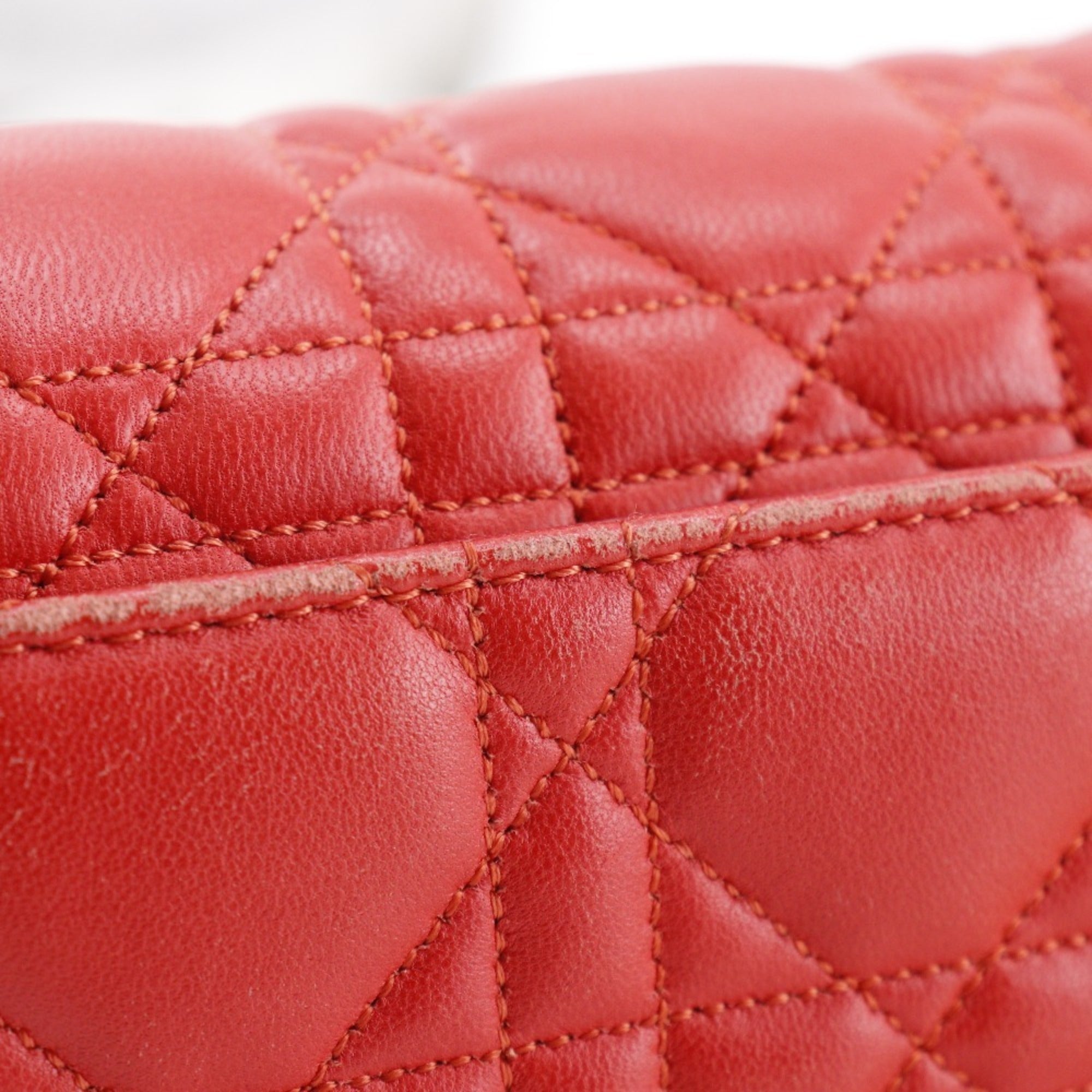 Christian Dior Pink Red Color Leather Shoulder Bag (Pre-Owned)
