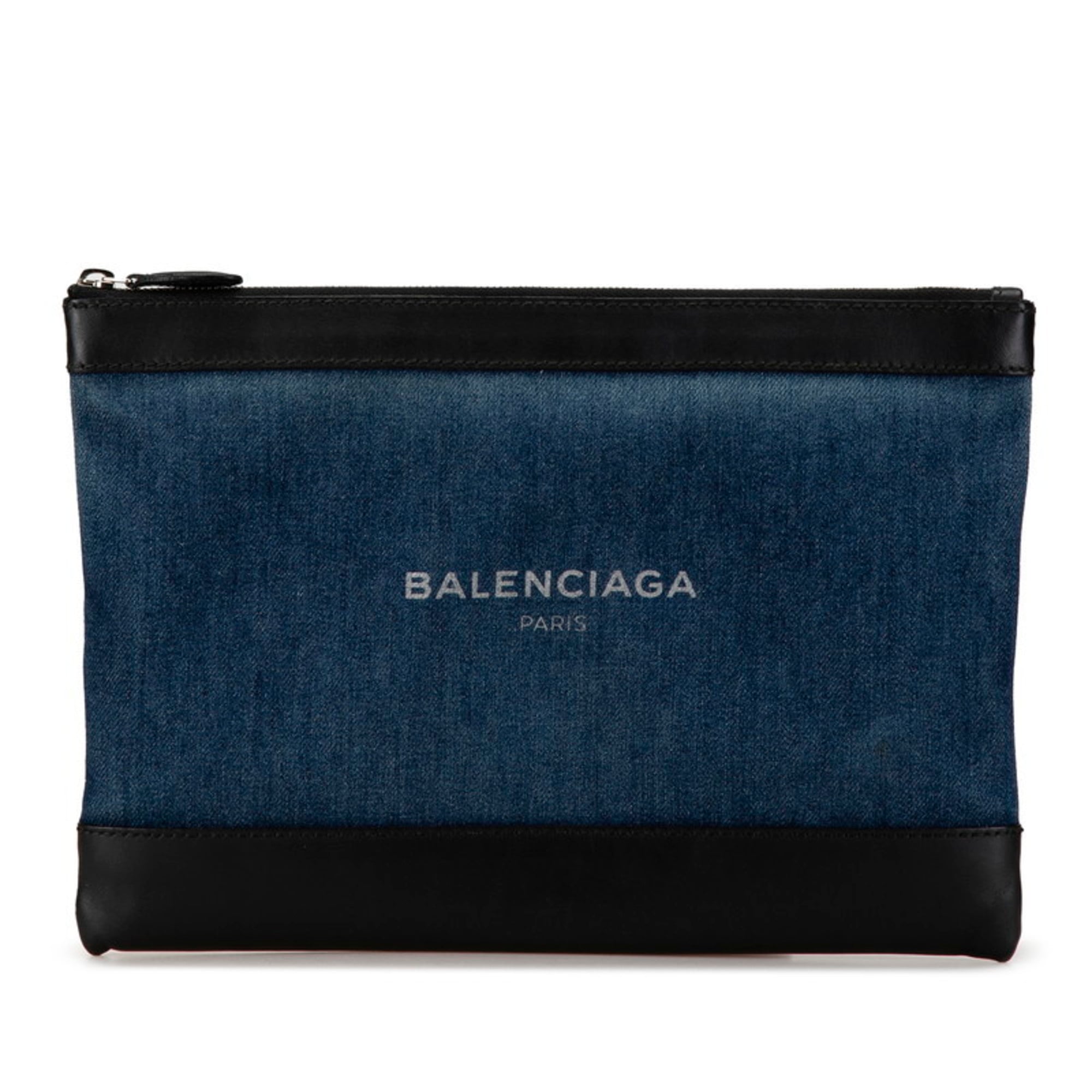 Balenciaga Black Denim Leather Clutch Bag (Pre-Owned)