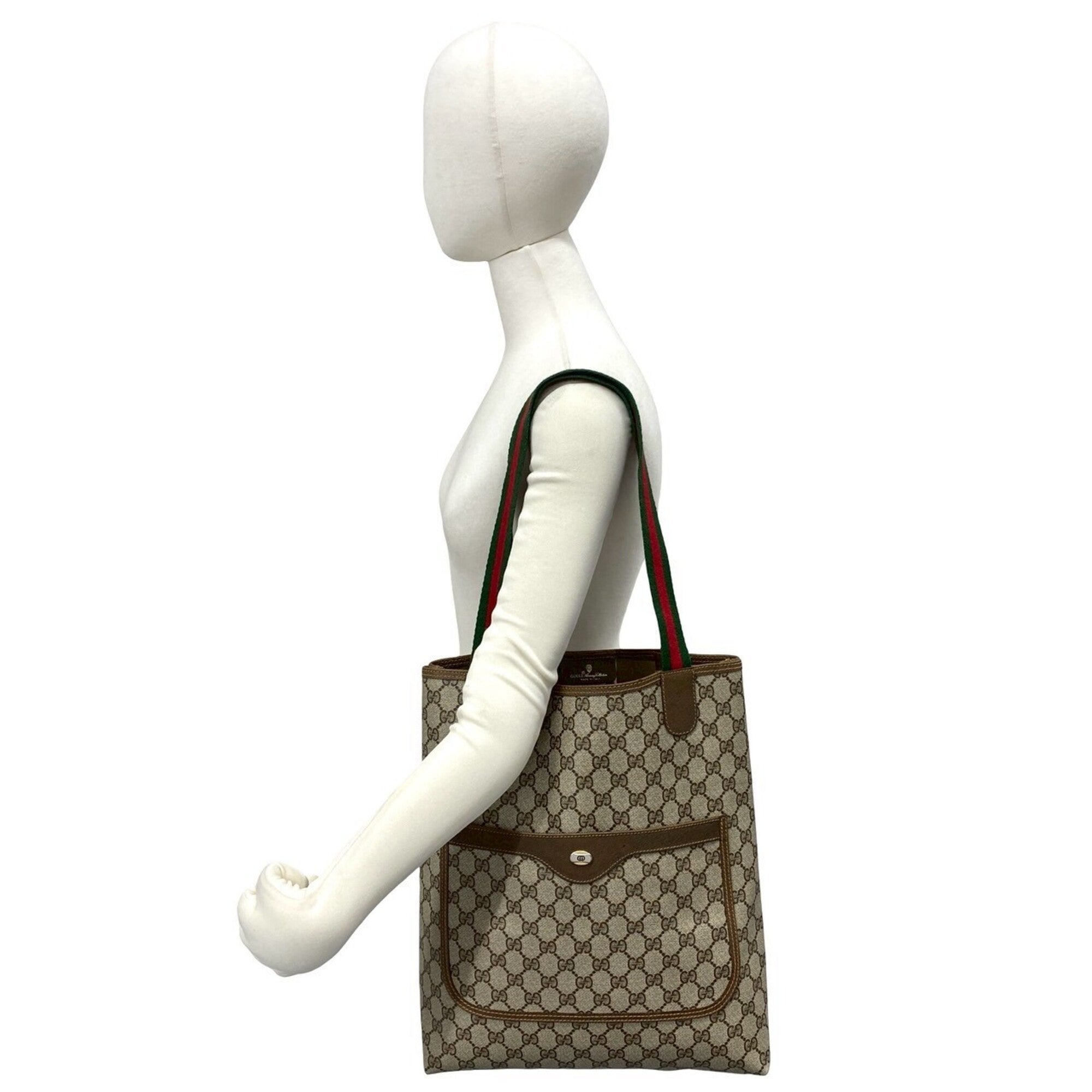 Gucci Brown Green Red Color Leather Pvc Handbag Tote Bag (Pre-Owned)