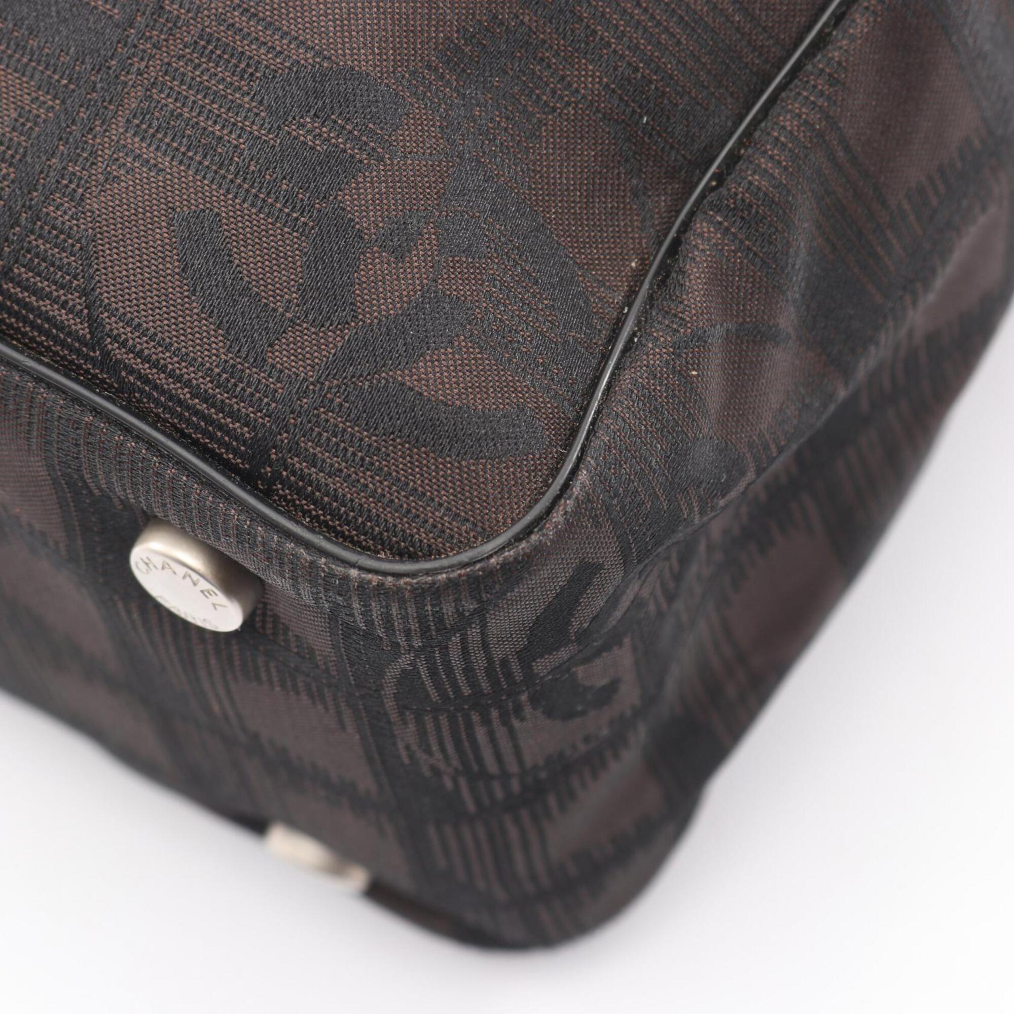 Chanel Black Brown Nylon Canvas Leather Handbag Tote Bag (Pre-Owned)