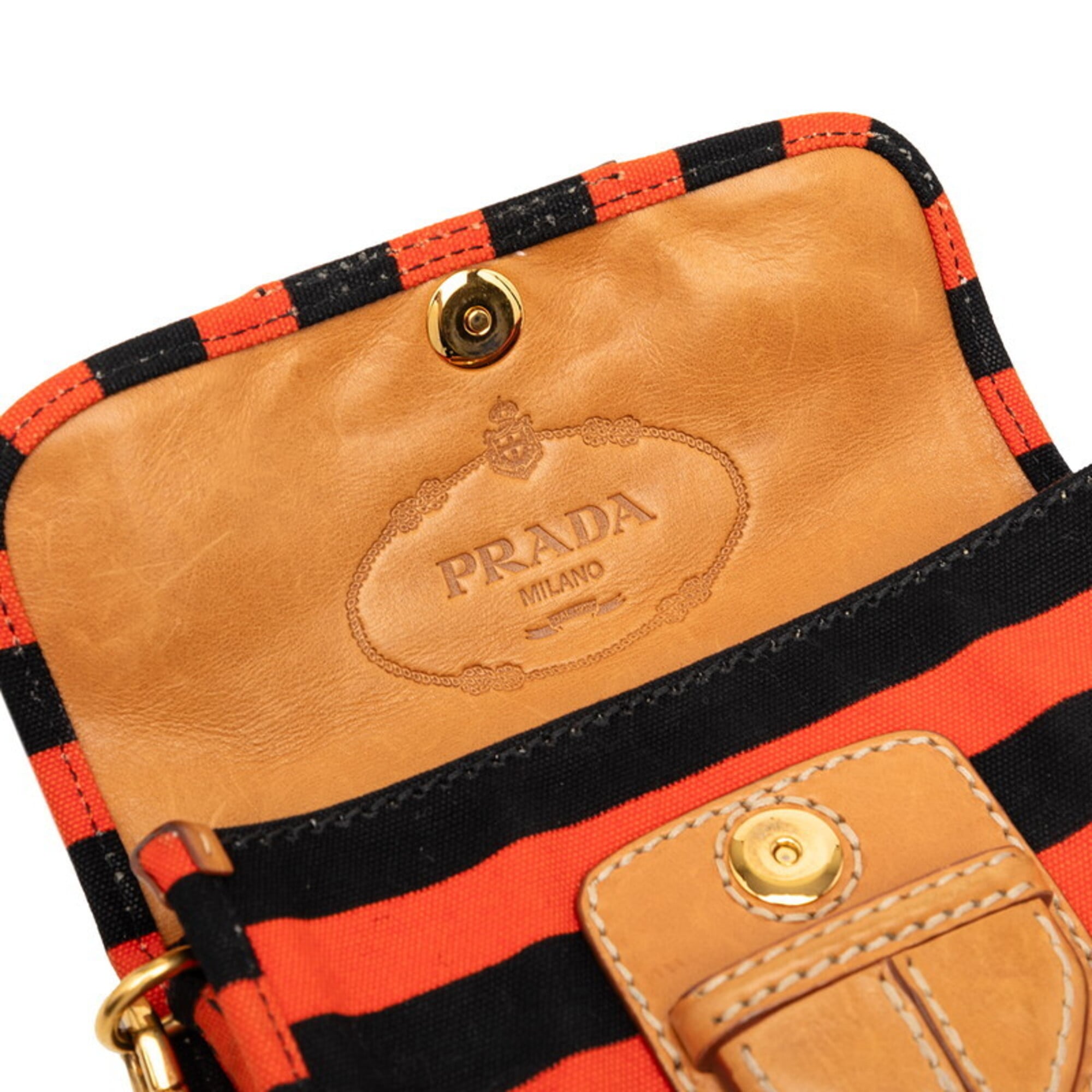 Prada Canapa Black Orange Canvas Leather Shoulder Bag (Pre-Owned)
