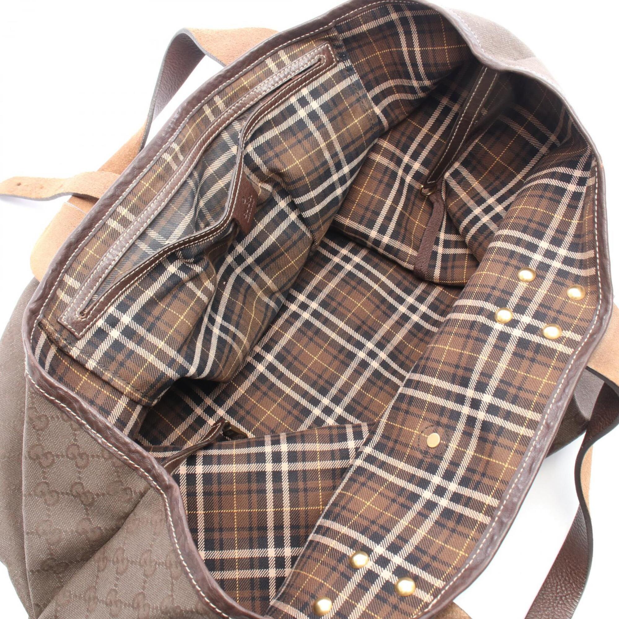 Gucci Brown Canvas Leather Handbag Tote Bag (Pre-Owned)