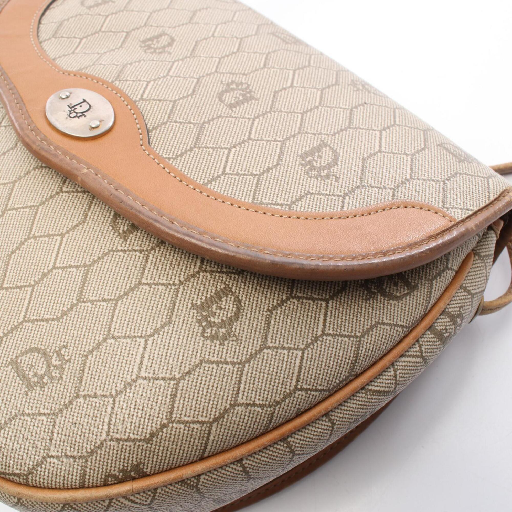 Christian Dior Beige Brown Coated Canvas Leather Handbag Shoulder Bag (Pre-Owned)