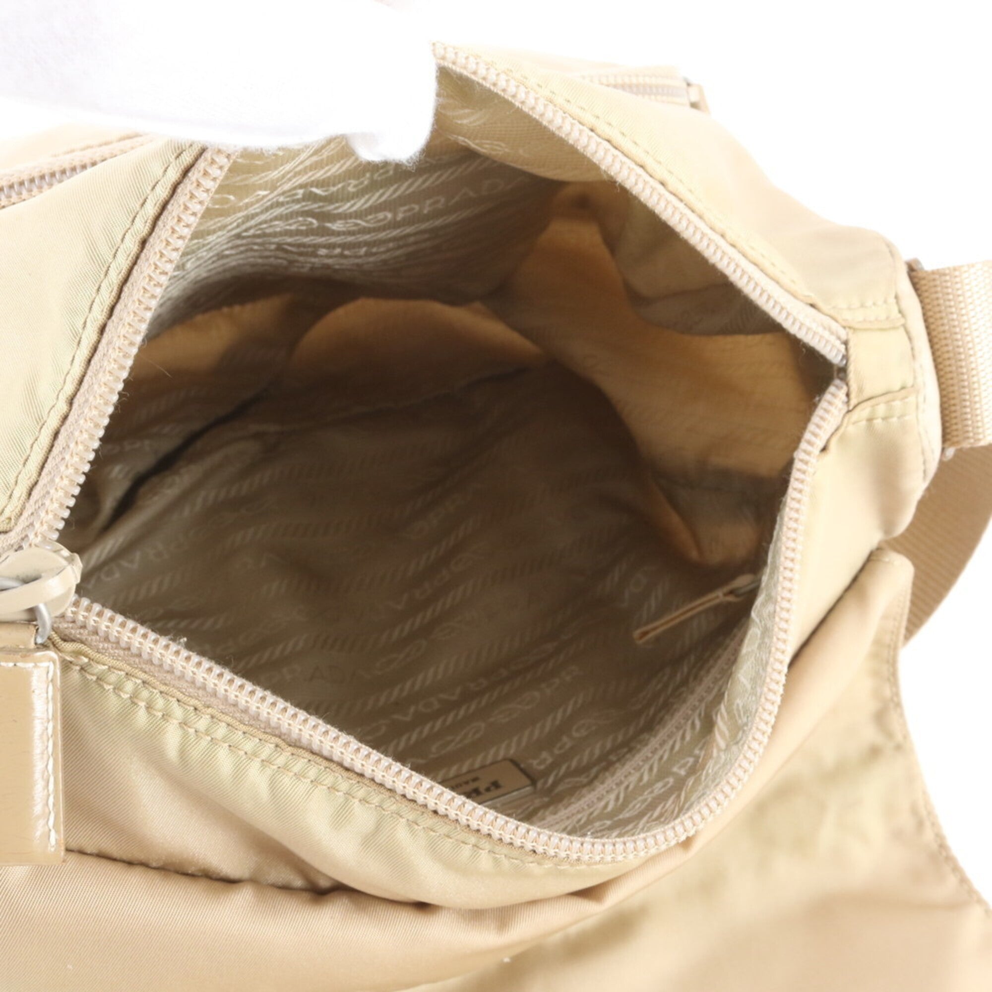 Prada Beige Gold Gold Nylon Leather Handbag Shoulder Bag Tote Bag (Pre-Owned)