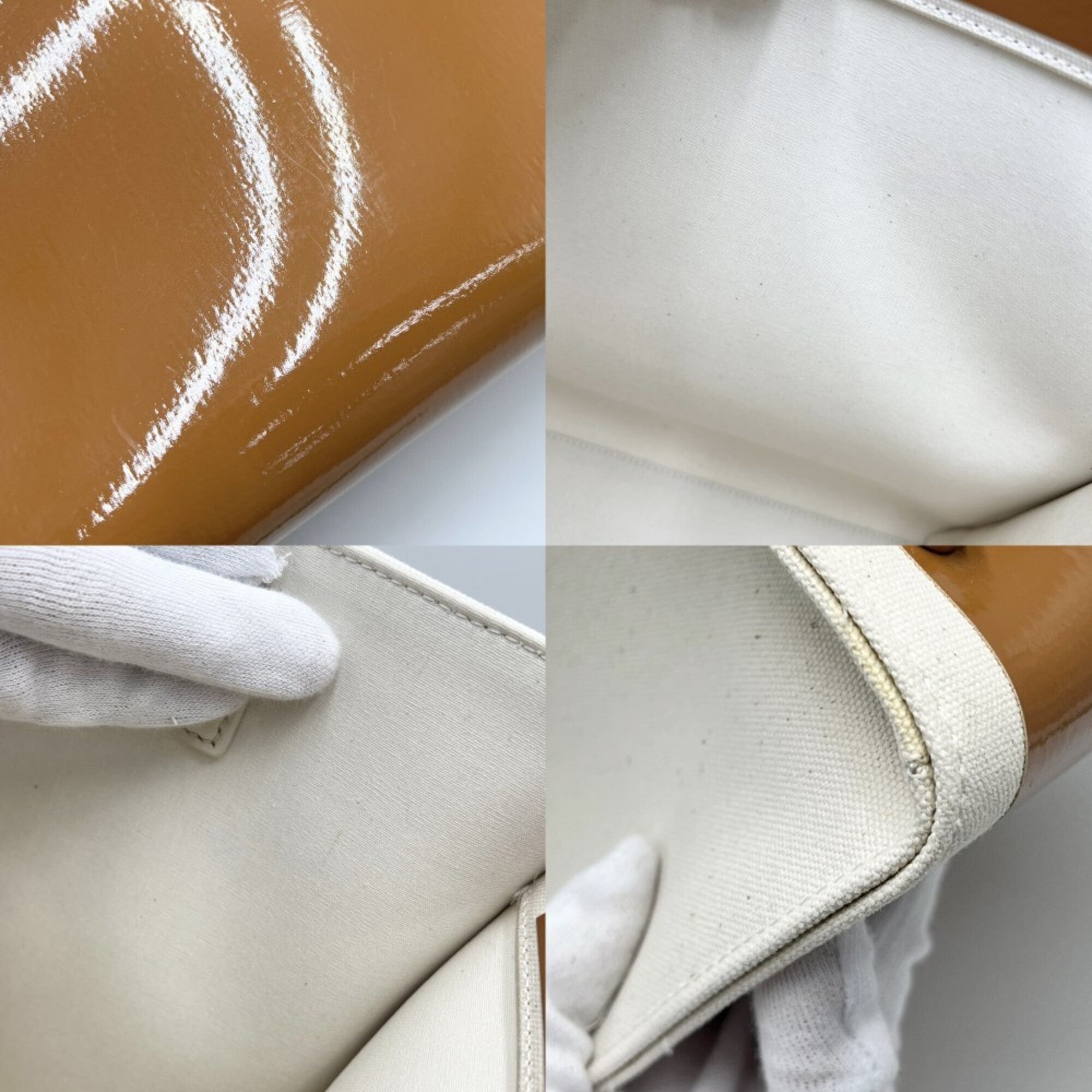 Fendi Brown Ivory Canvas Patent Leather Handbag Shoulder Bag Tote Bag (Pre-Owned)