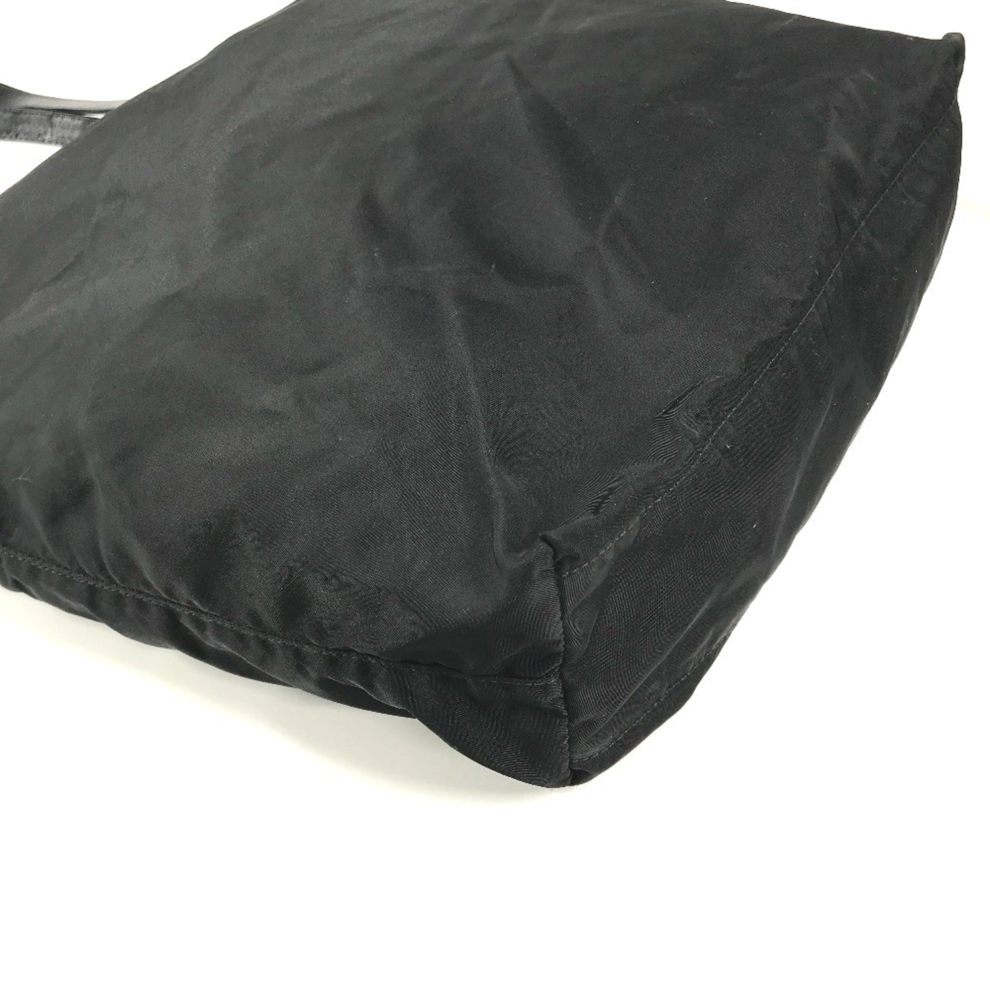 Prada Black Nylon Leather Shoulder Bag Tote Bag (Pre-Owned)