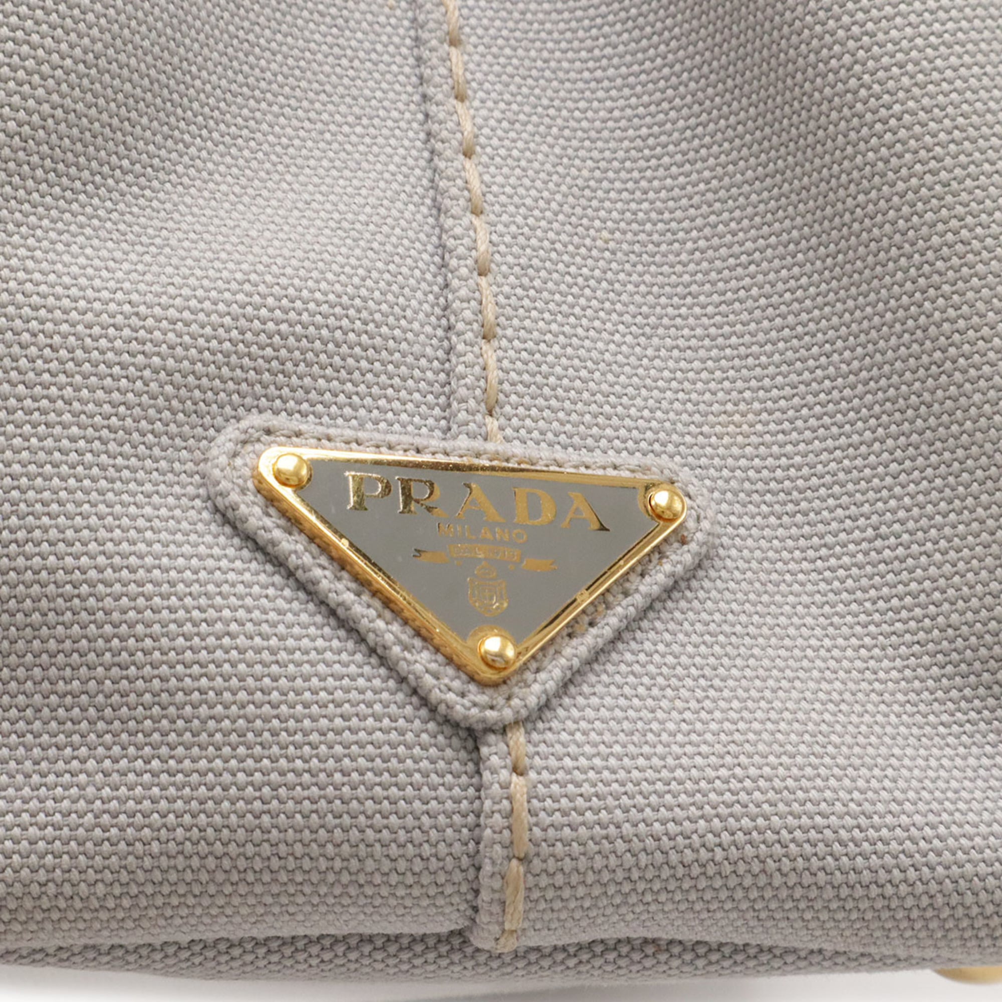 Prada Canapa Light Gray Canvas Handbag Shoulder Bag Tote Bag (Pre-Owned)