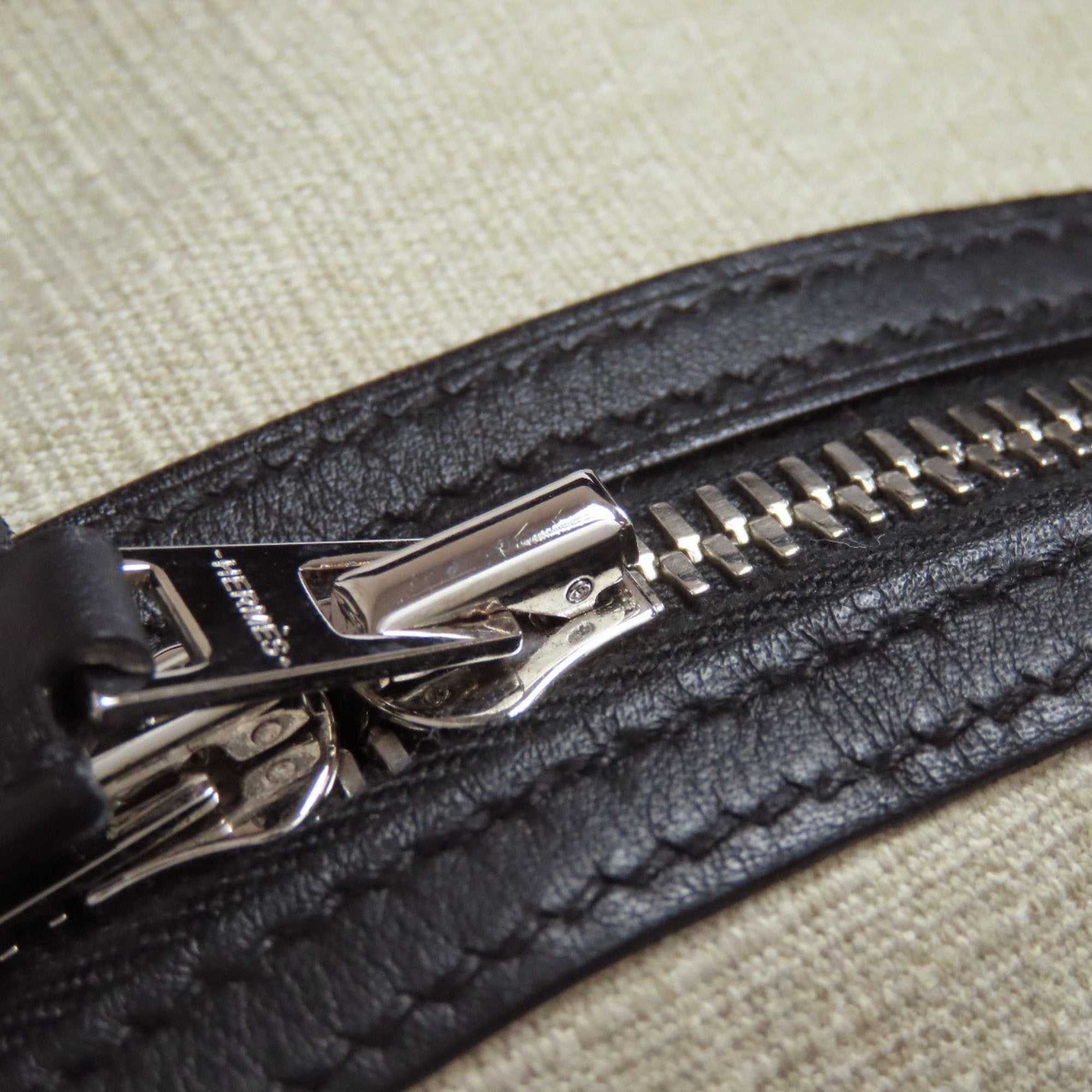 Hermes Beige Black Canvas Leather Backpack (Pre-Owned)