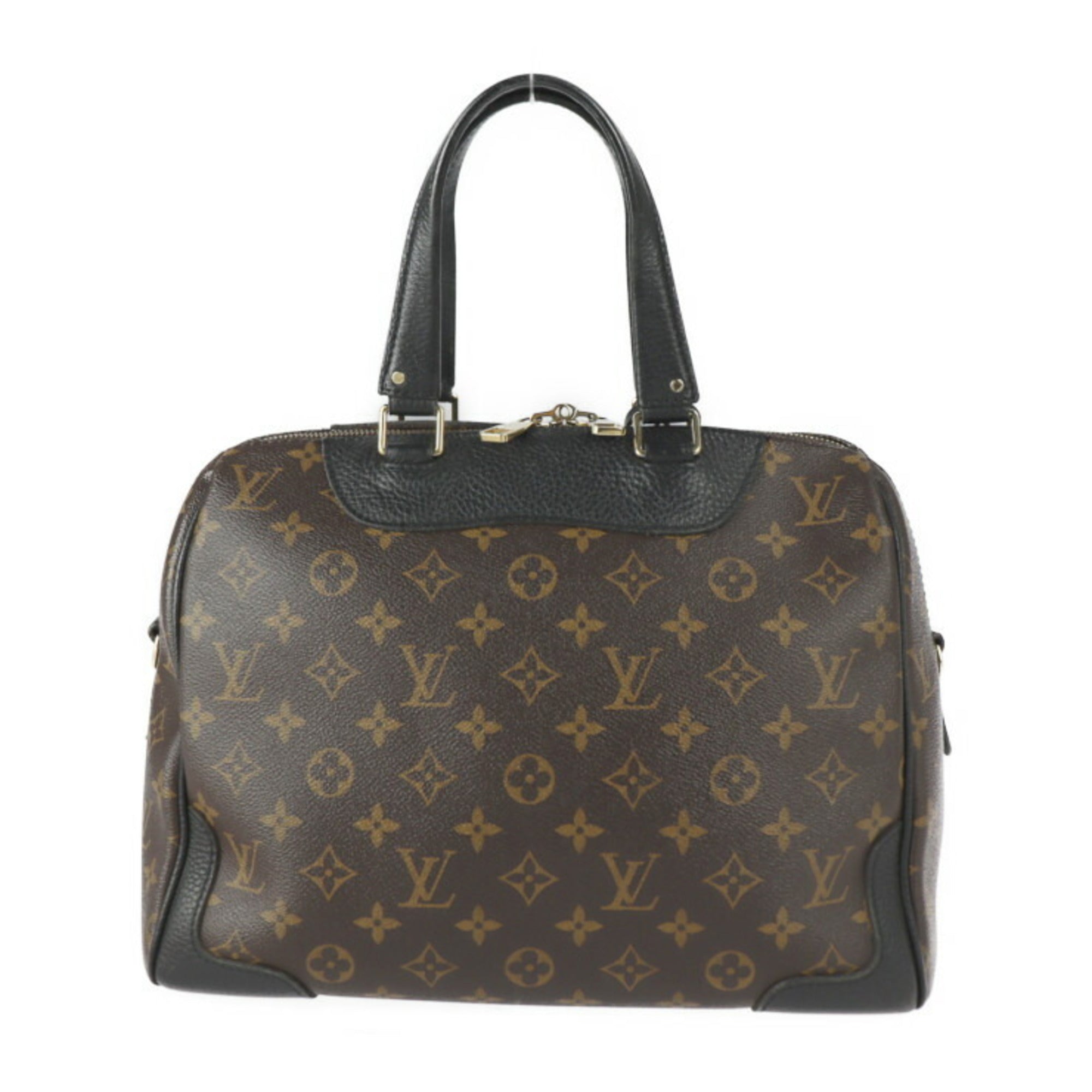 Louis Vuitton Black Brown Monogram Monogram Leather Boston Bag Handbag Shoulder Bag Tote Bag (Pre-Owned)