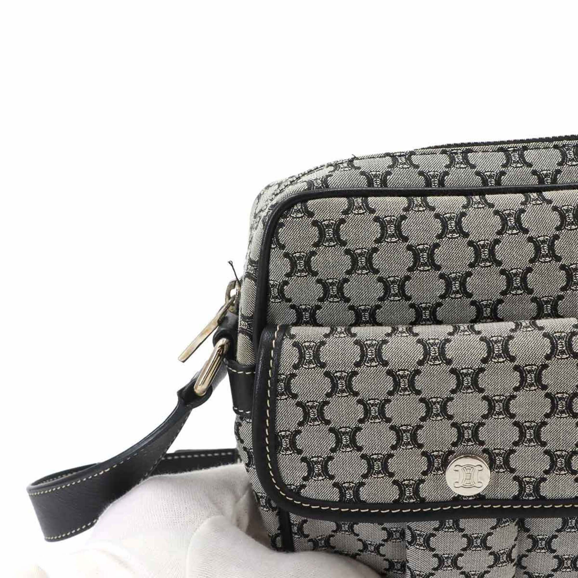 Celine Black Gray Canvas Leather Handbag Shoulder Bag (Pre-Owned)