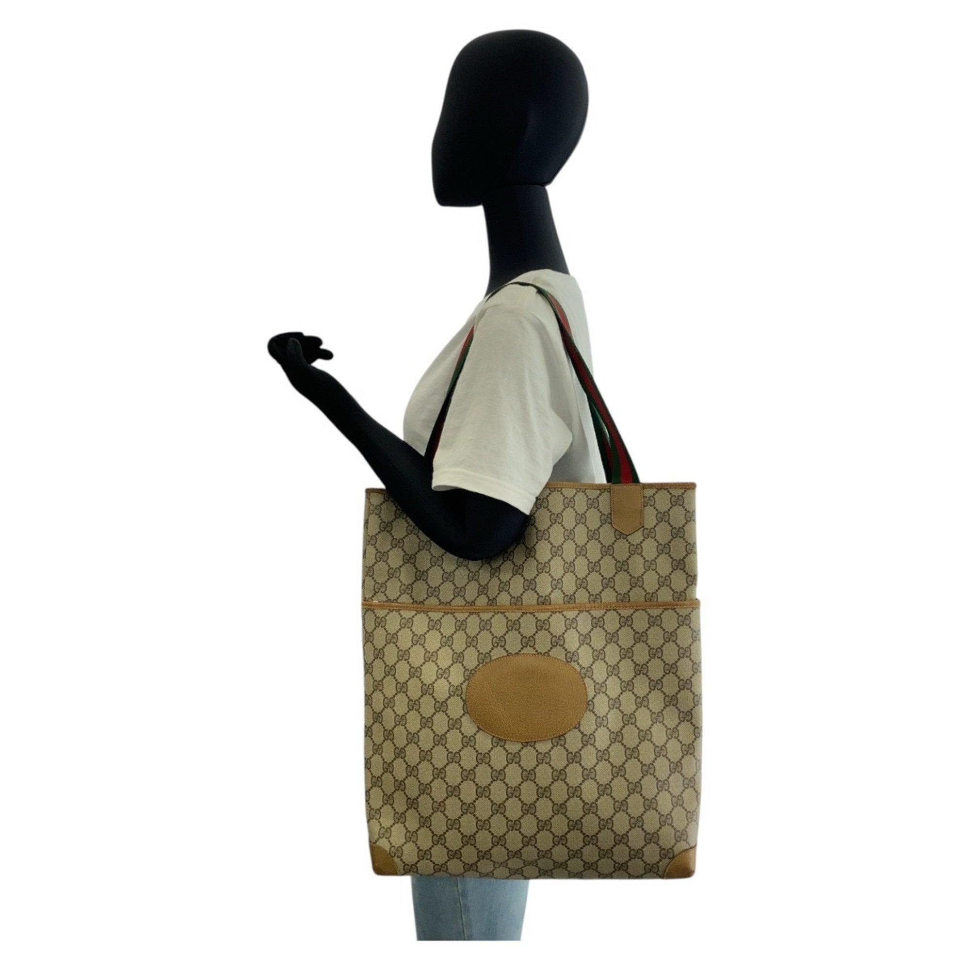 Gucci Beige Brown Gg Supreme Leather Shoulder Bag Tote Bag (Pre-Owned)