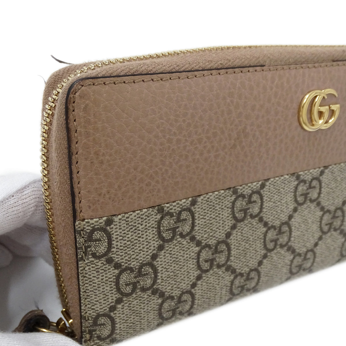 Gucci Gg Supreme Brown Pink Beige Gg Supreme Long Wallet (Bi-Fold) (Pre-Owned)