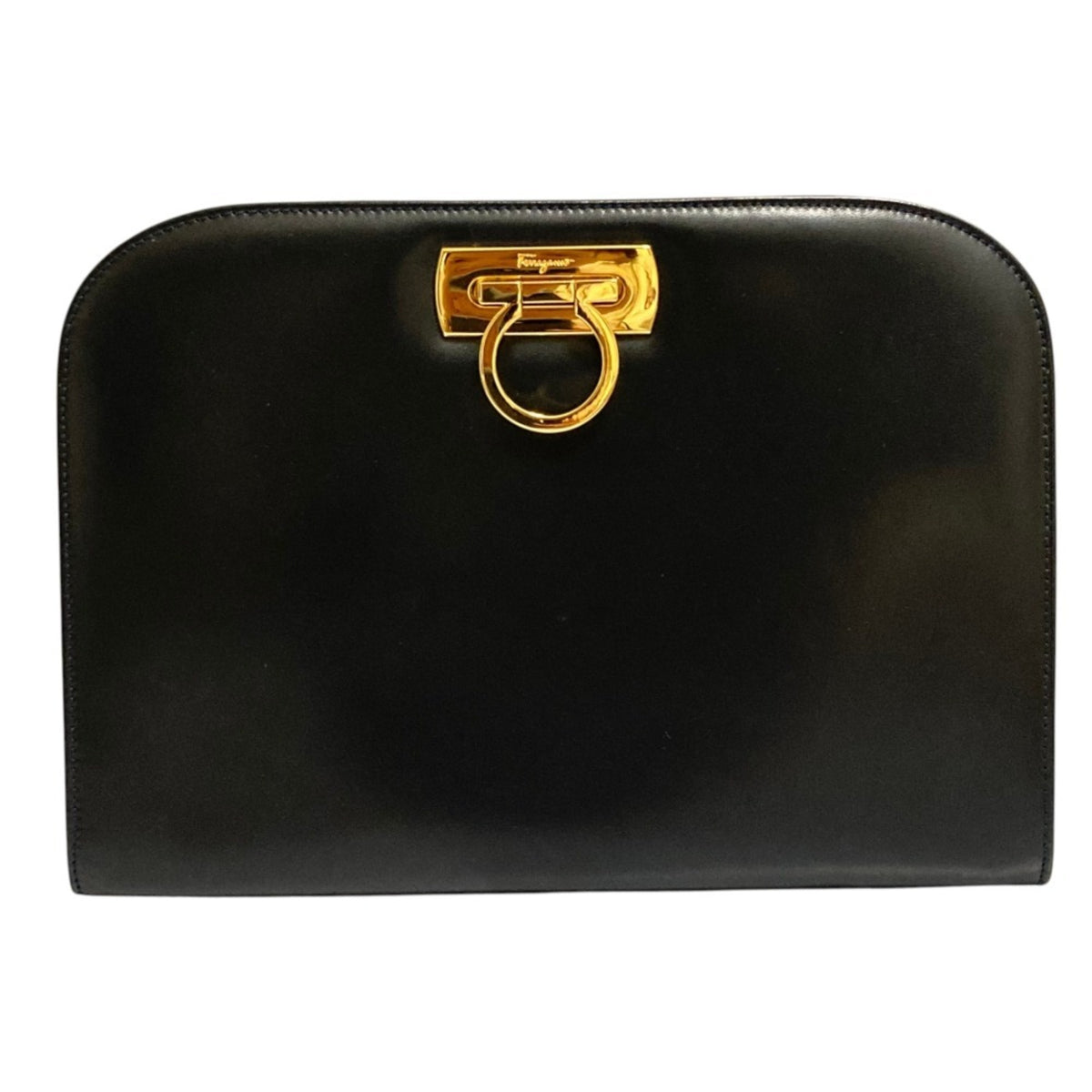 Salvatore Ferragamo Black Leather Clutch Bag Shoulder Bag (Pre-Owned)