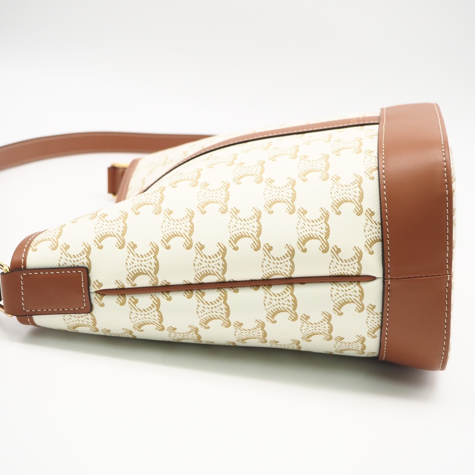 Celine Beige White Coated Canvas Leather Shoulder Bag (Pre-Owned)