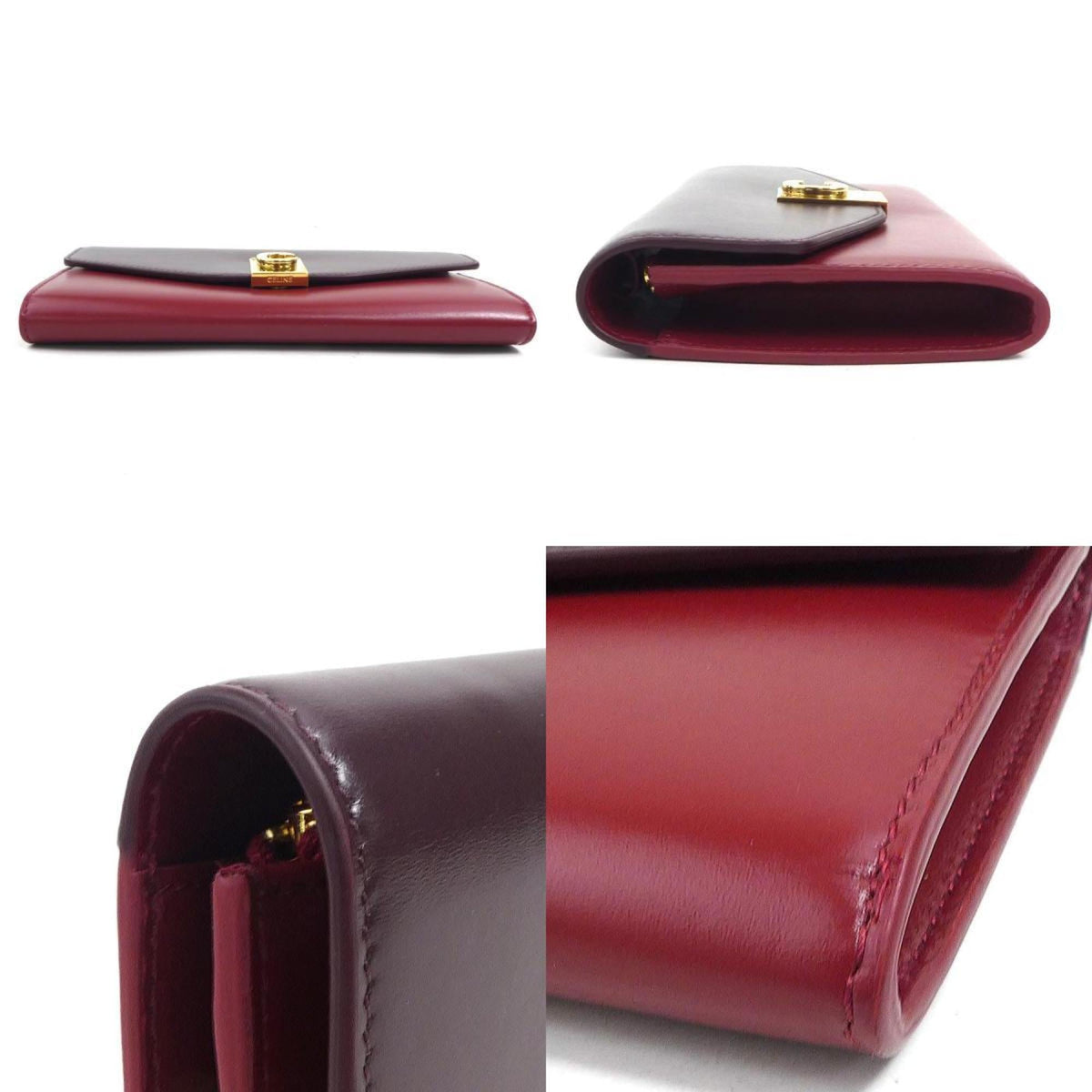 Celine Bordeaux Red Color Leather Chain/Shoulder Wallet (Pre-Owned)