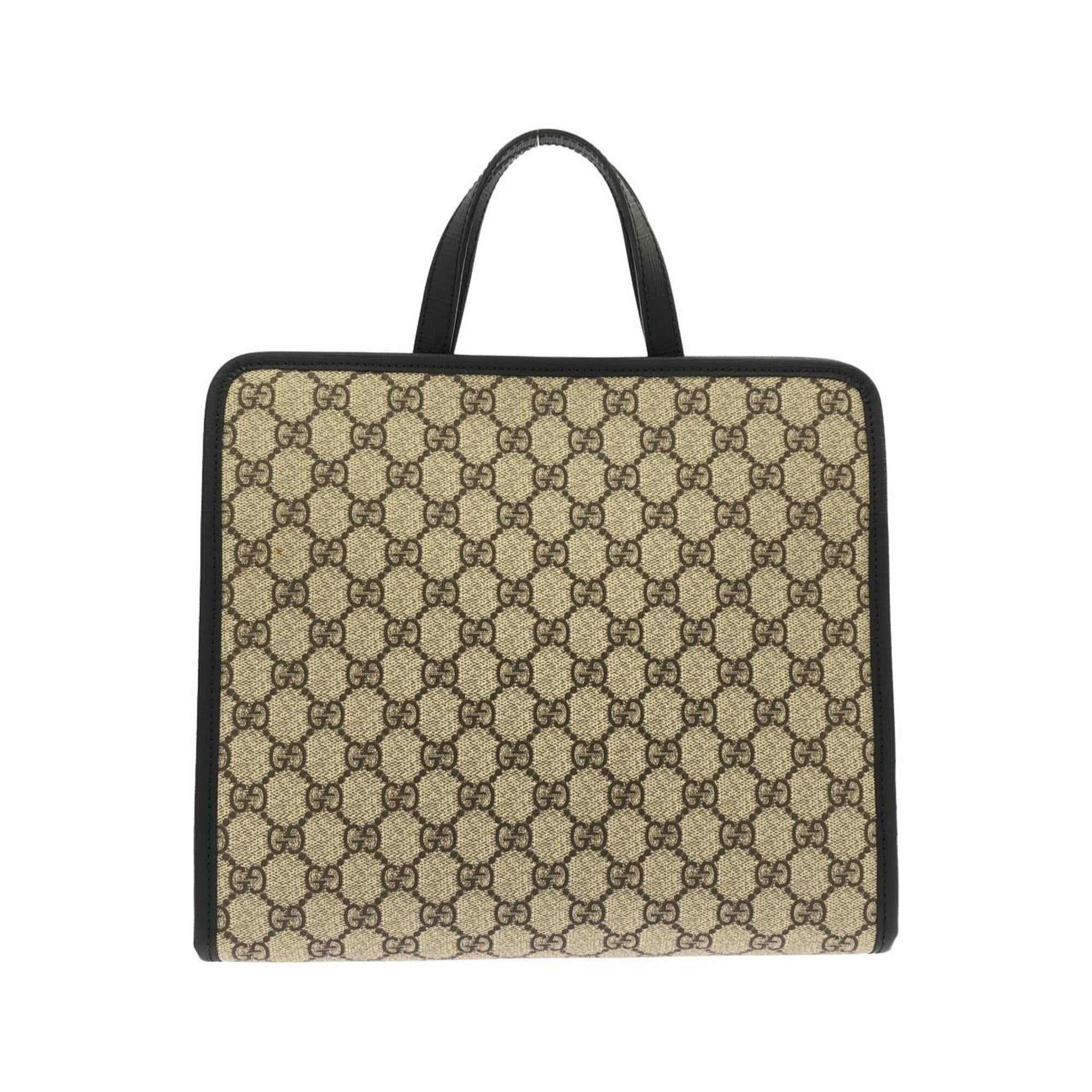 Gucci Beige Black Gg Supreme Canvas Handbag (Pre-Owned)