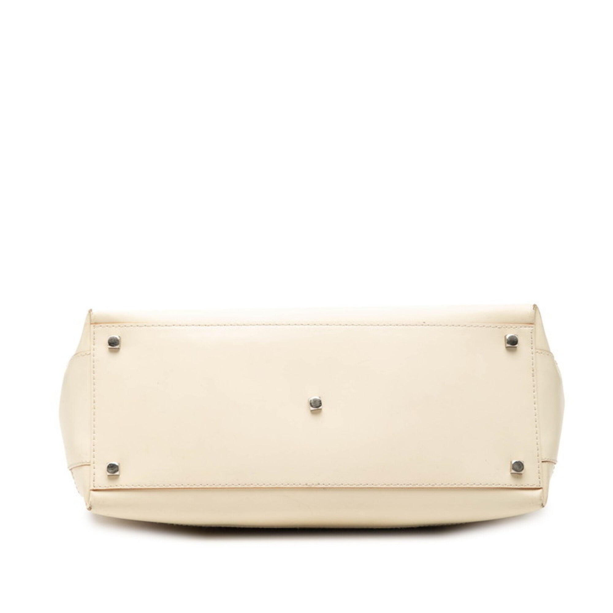 Salvatore Ferragamo Gancini Beige Cream Canvas Leather Handbag (Pre-Owned)