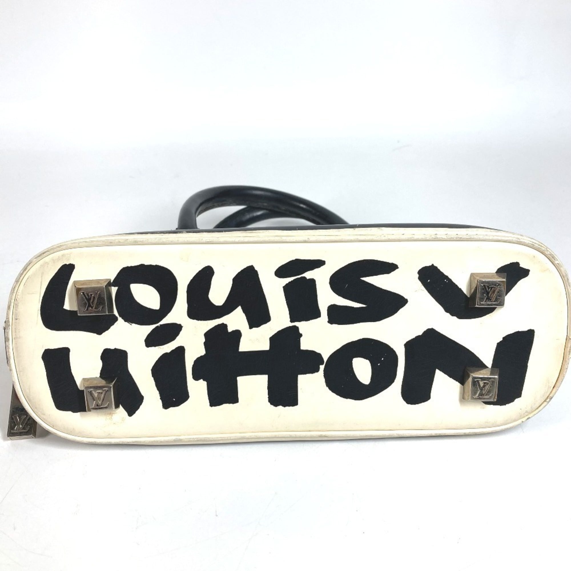 Louis Vuitton Black White Leather Handbag Tote Bag (Pre-Owned)