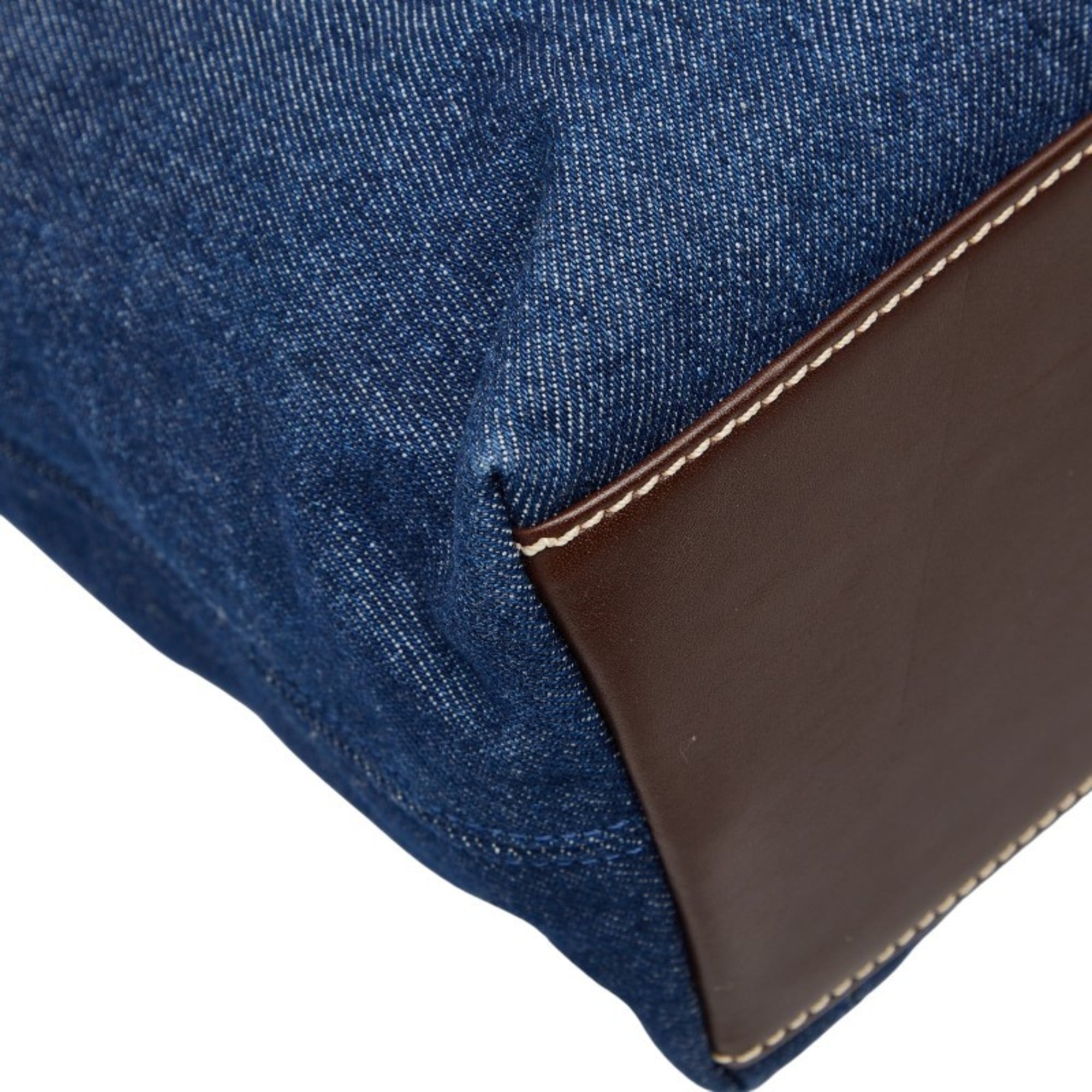 Chanel Blue Brown Denim Leather Handbag Tote Bag (Pre-Owned)