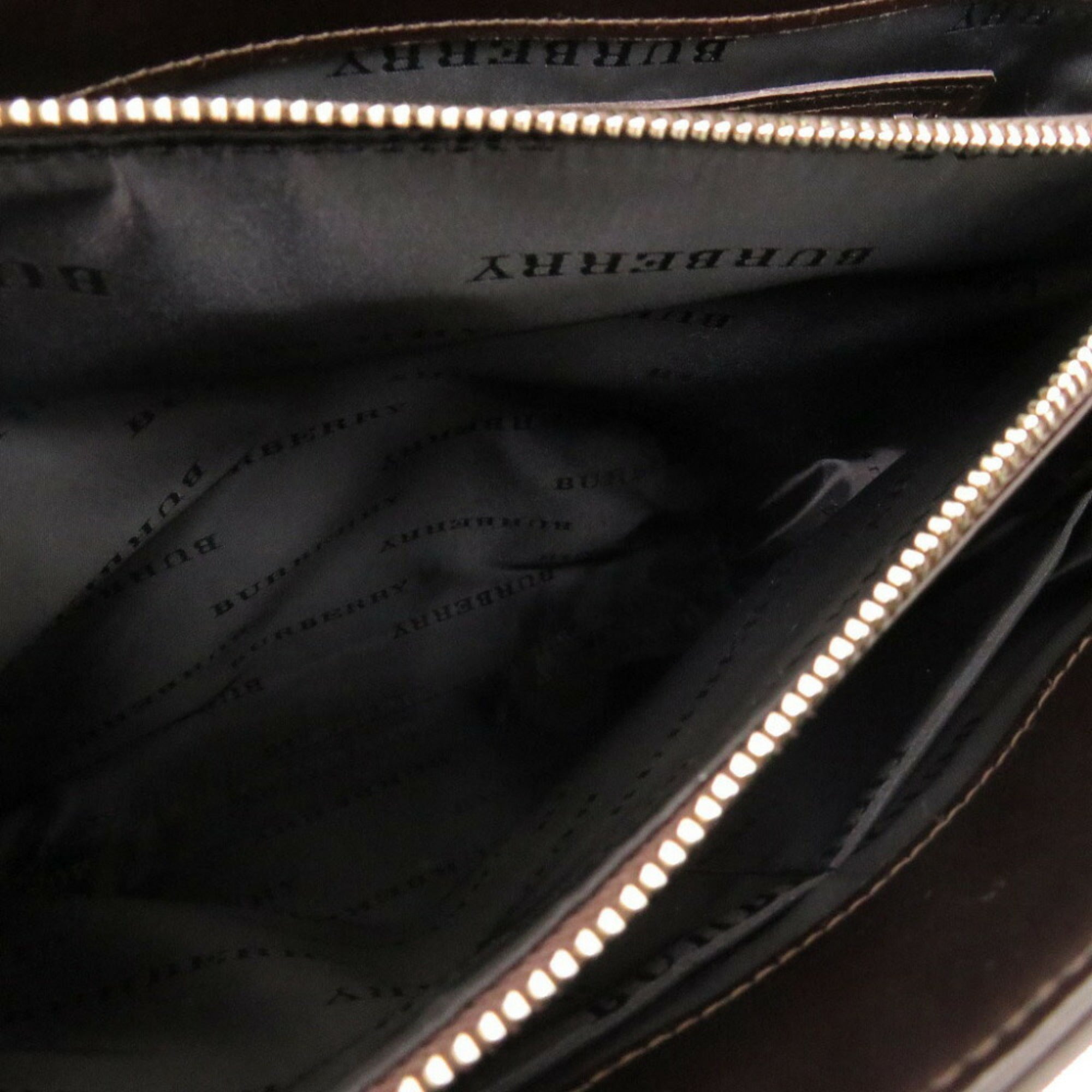 Burberry Beige Dark Brown Canvas Handbag (Pre-Owned)
