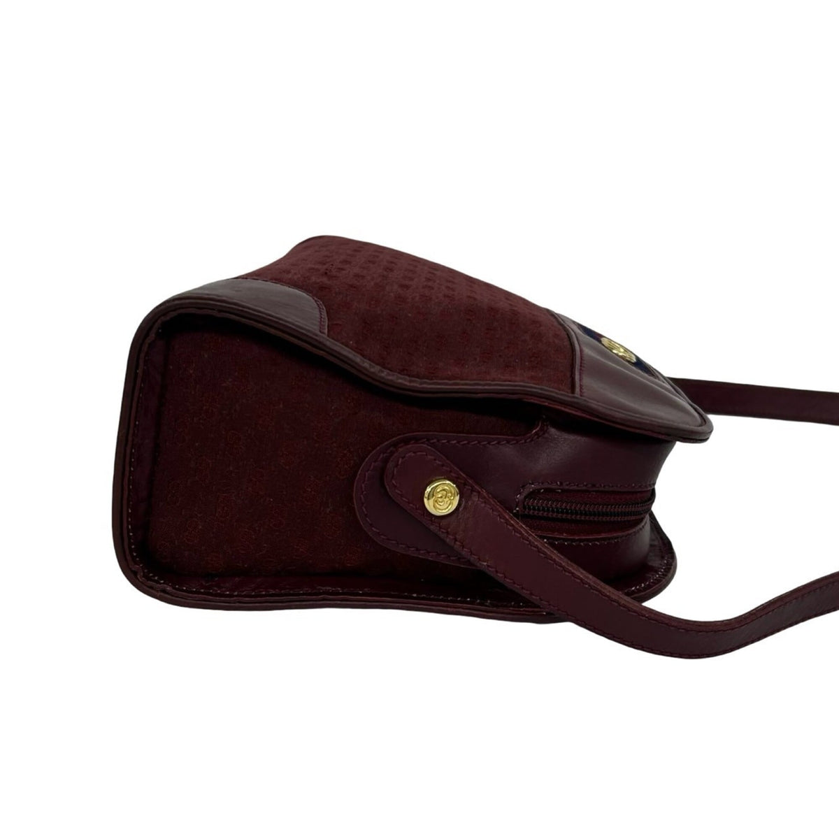 Gucci Navy Red Color Wine Canvas Leather Shoulder Bag (Pre-Owned)