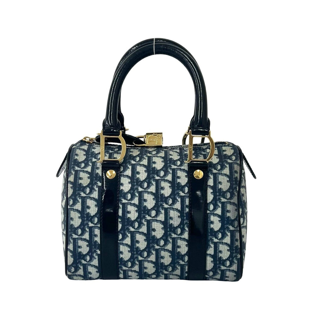 Christian Dior Black Navy Leather Pvc Boston Bag Handbag (Pre-Owned)