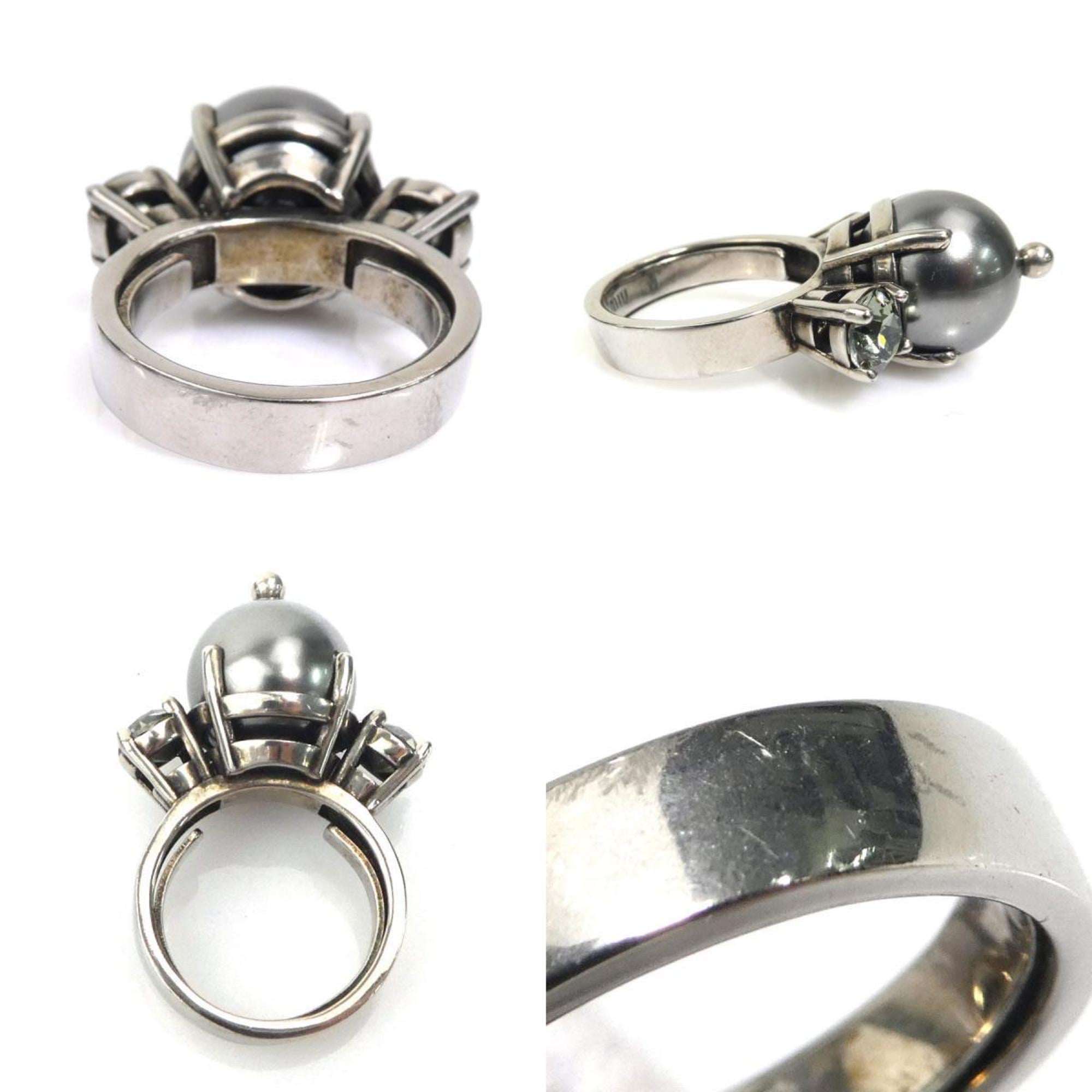 Miu Miu Silver Artificial Pearl Metal Band Ring (Pre-Owned)