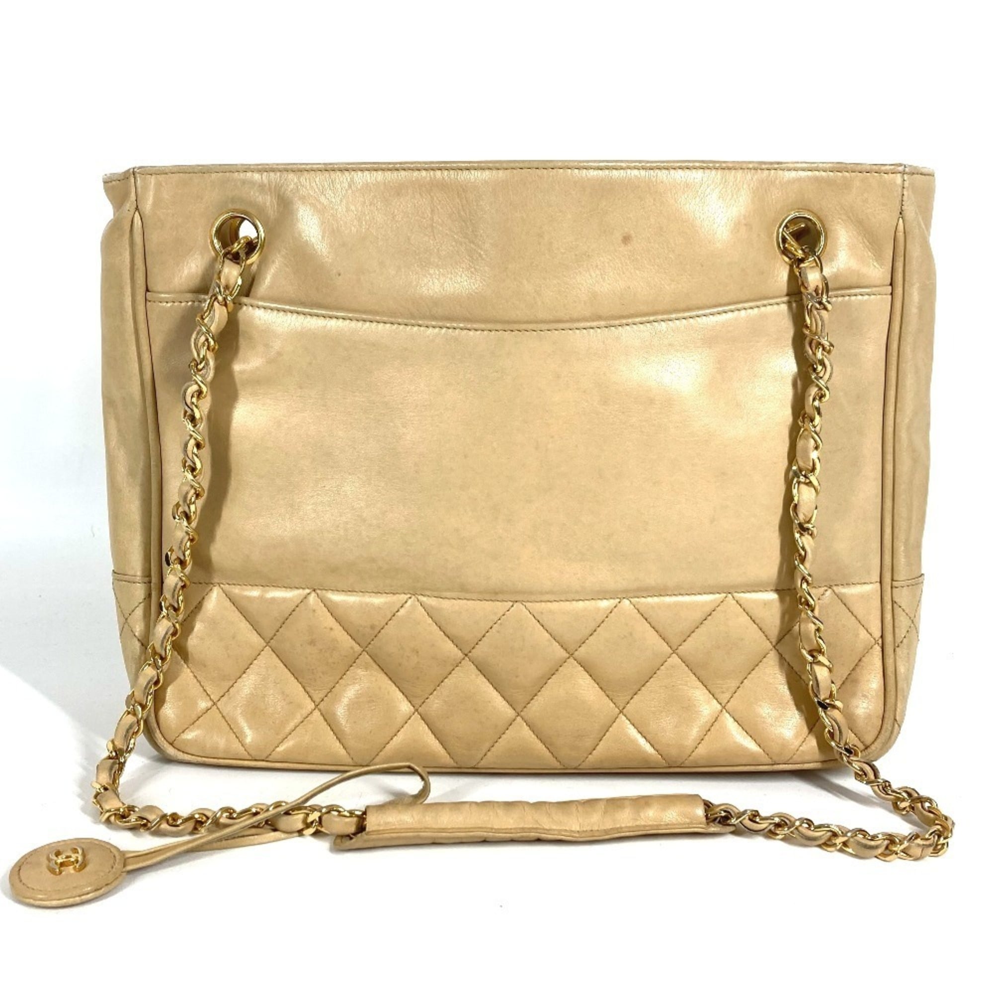 Chanel Beige Leather Shoulder Bag Tote Bag (Pre-Owned)