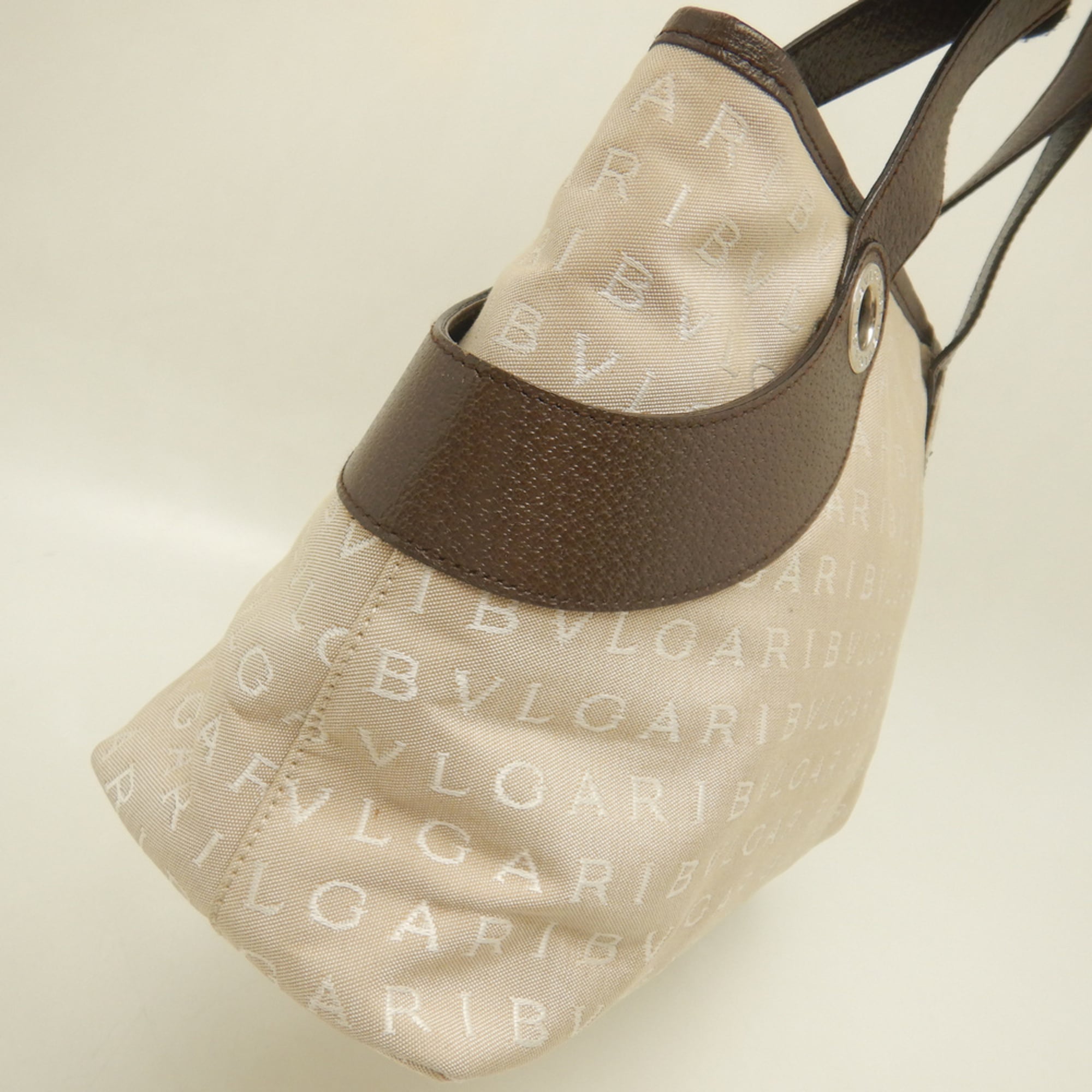 Bvlgari Beige Brown Canvas Leather Handbag (Pre-Owned)