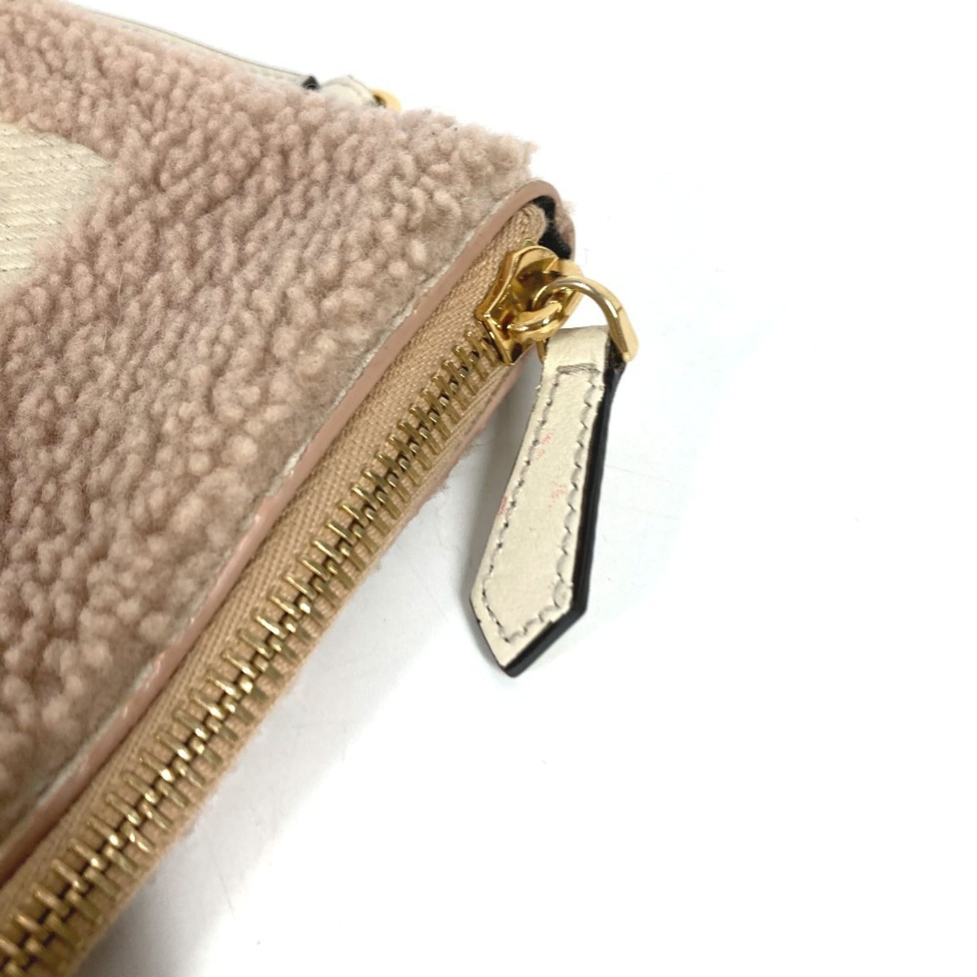 Fendi Pink Beige Fur Leather Clutch Bag Handbag Pouch (Pre-Owned)