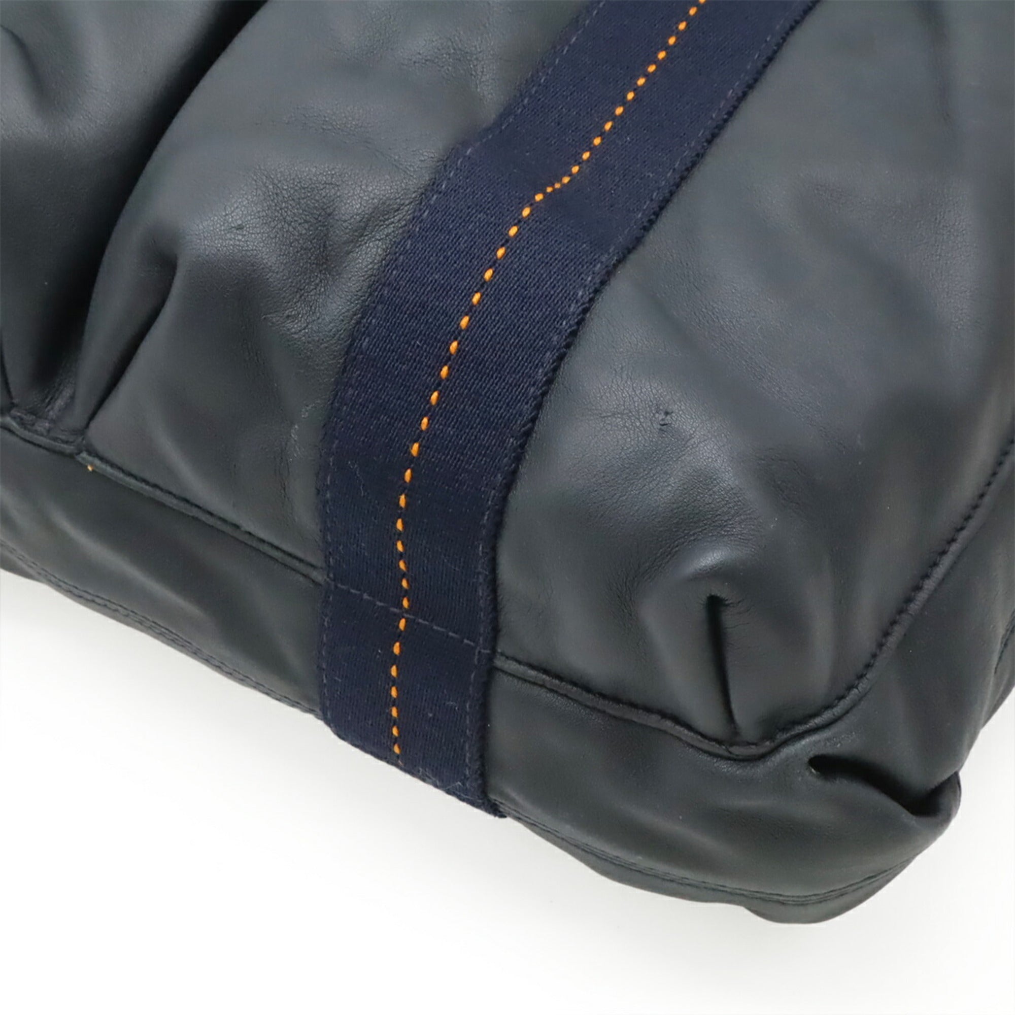 Hermes Caravan Horizontal Navy Orange Veau Derma Shoulder Bag Tote Bag (Pre-Owned)