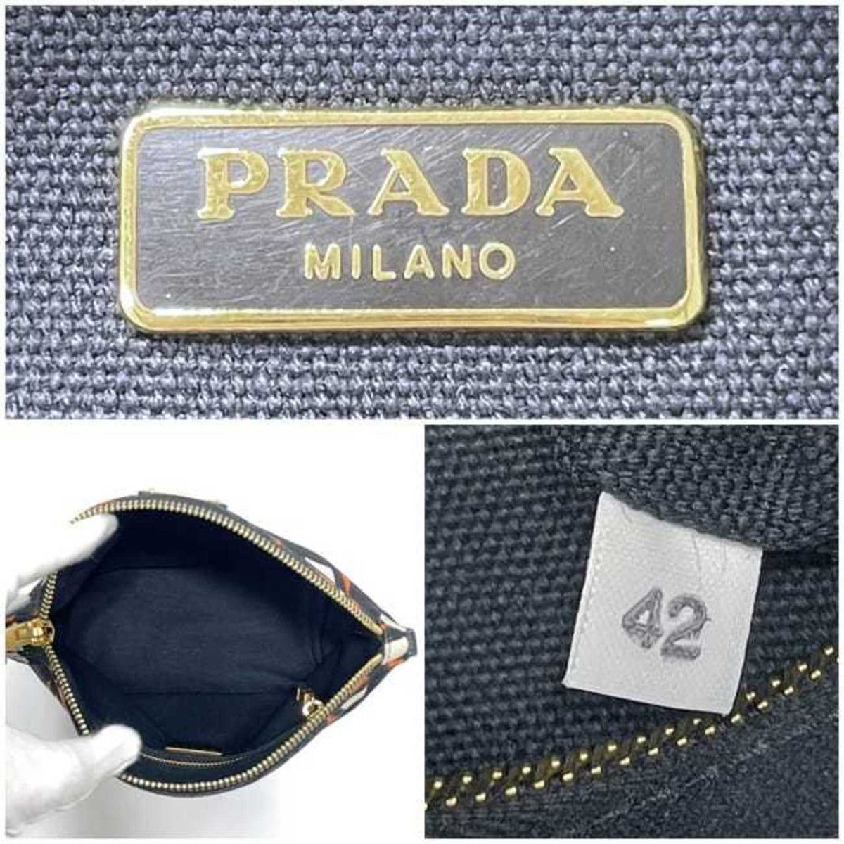 Prada Black Orange Canvas Leather Pouch (Pre-Owned)