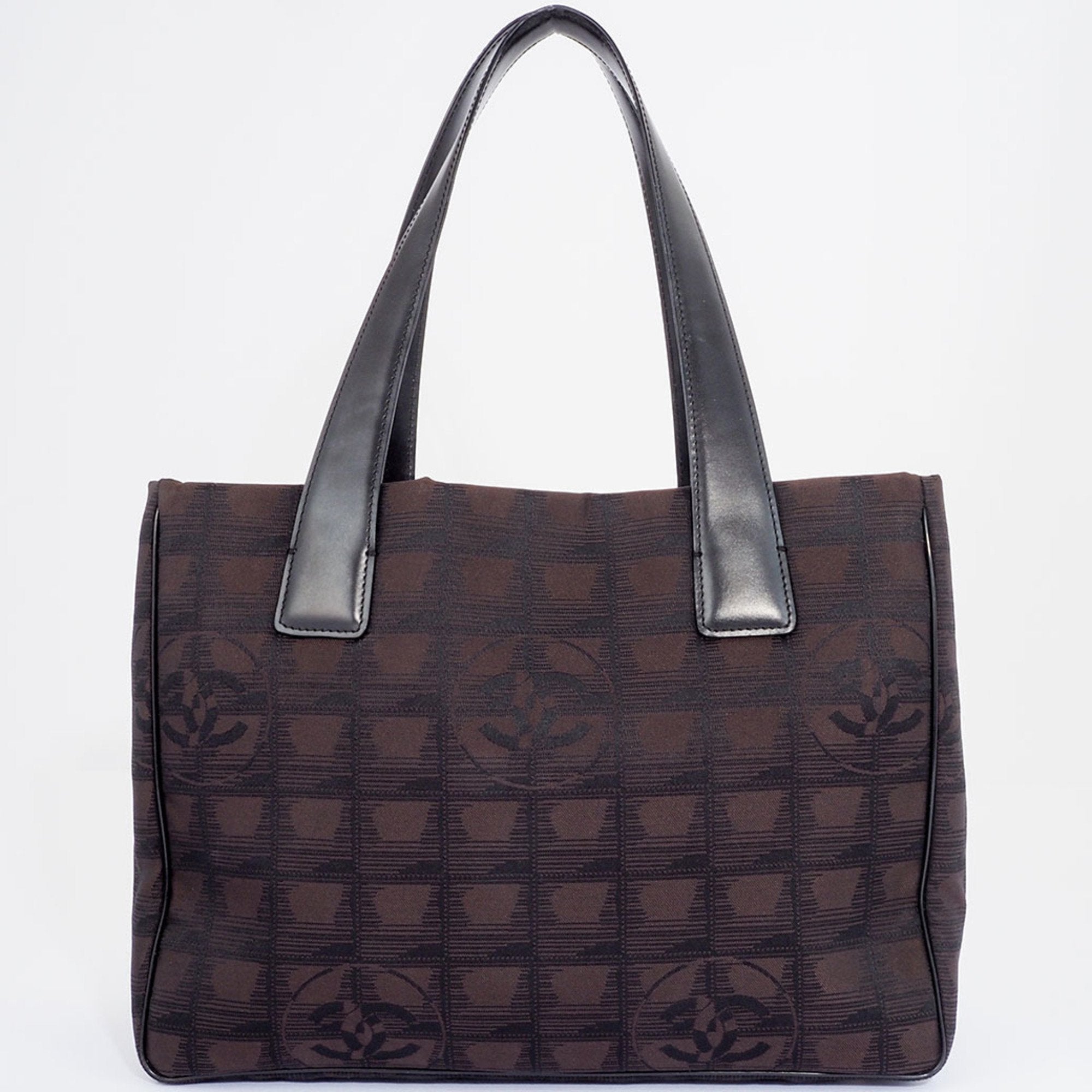 Chanel New Travel Line Brown Jacquard Leather Tote Bag (Pre-Owned)