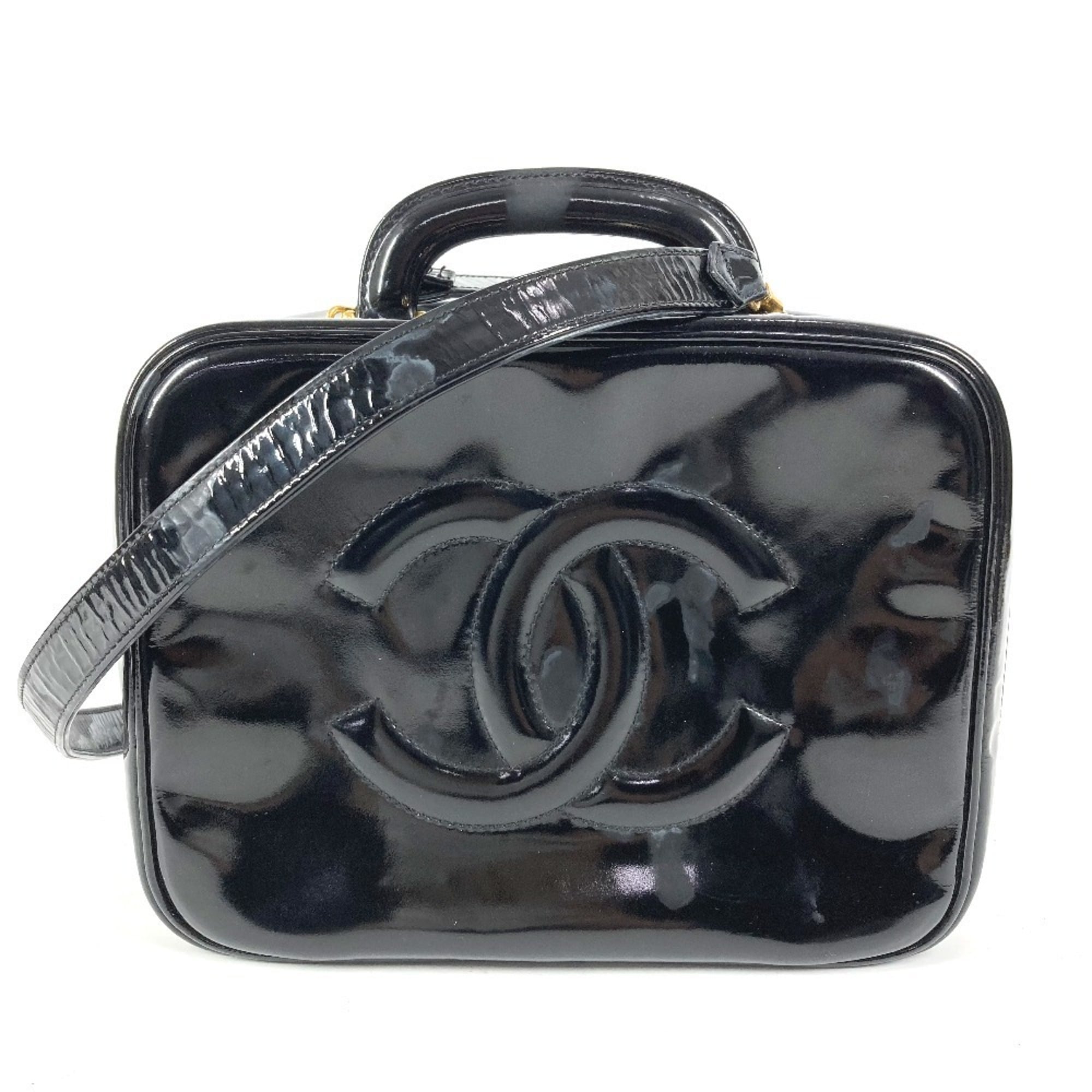 Chanel Black Leather Handbag Shoulder Bag Vanity Bag (Pre-Owned)