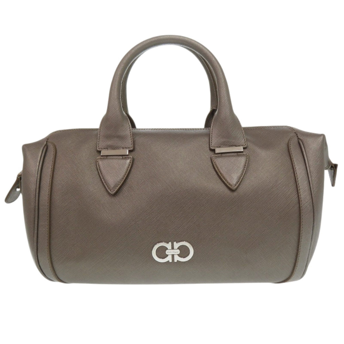 Salvatore Ferragamo Gray Leather Boston Bag Handbag (Pre-Owned)